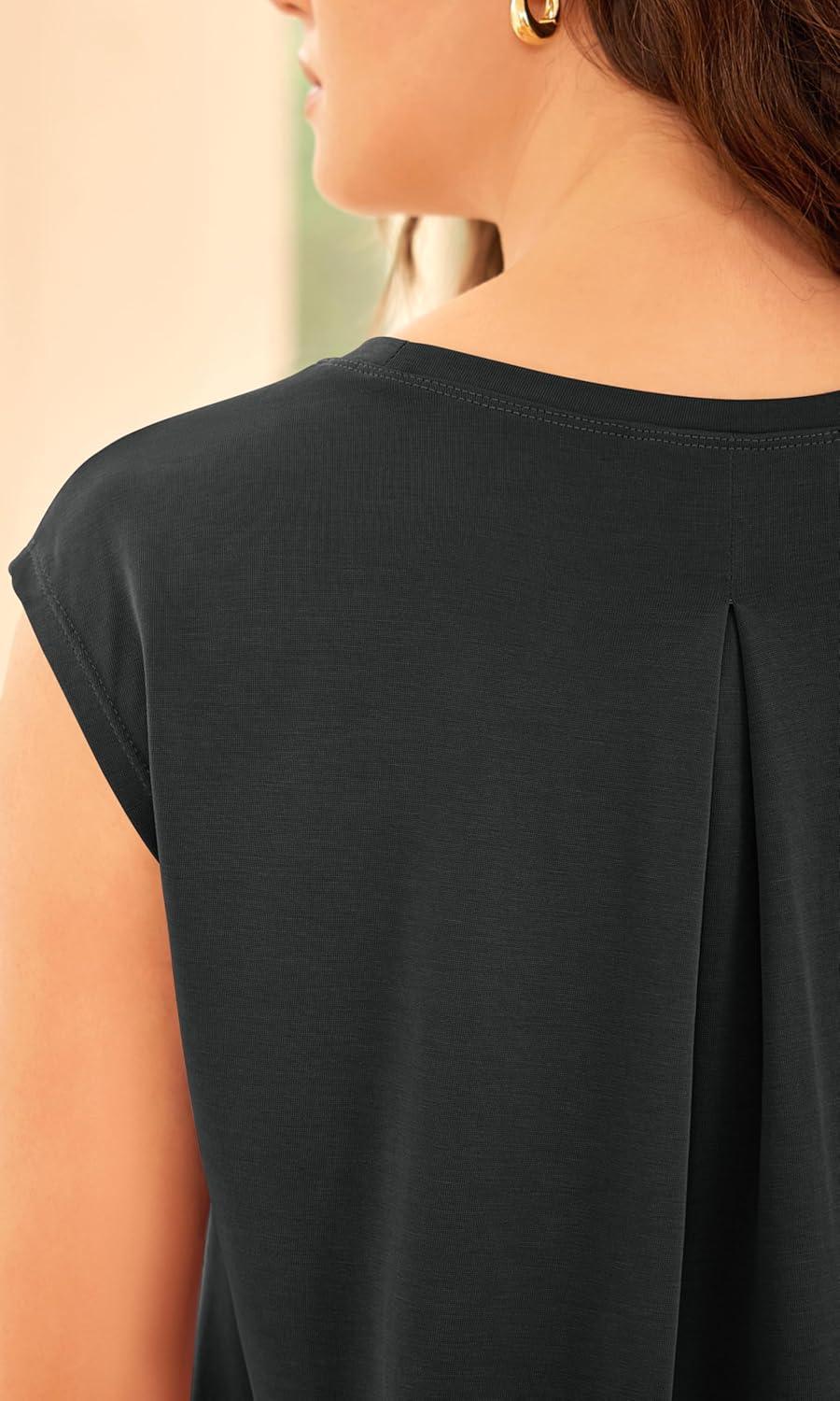 imageODODOS Modal Soft Sleeveless Shirts for Women Crew Neck Yoga Tee Summer Flowy Workout Tank TopsBlack