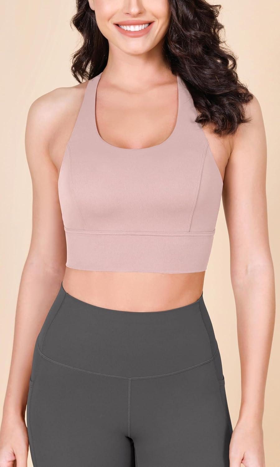 imageODODOS ODLEX Halter Sports Bra for Women Padded Wirefree Y Racerback Workout Yoga BraDusty Pink