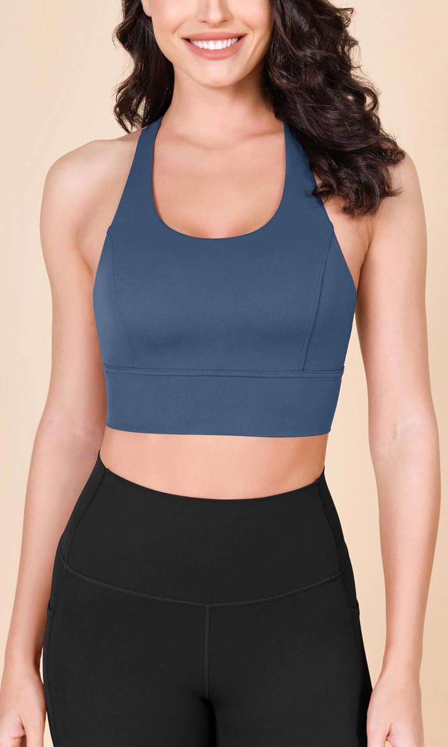 imageODODOS ODLEX Halter Sports Bra for Women Padded Wirefree Y Racerback Workout Yoga BraInk Blue