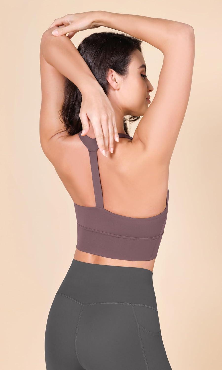 imageODODOS ODLEX Halter Sports Bra for Women Padded Wirefree Y Racerback Workout Yoga BraPurple Taupe