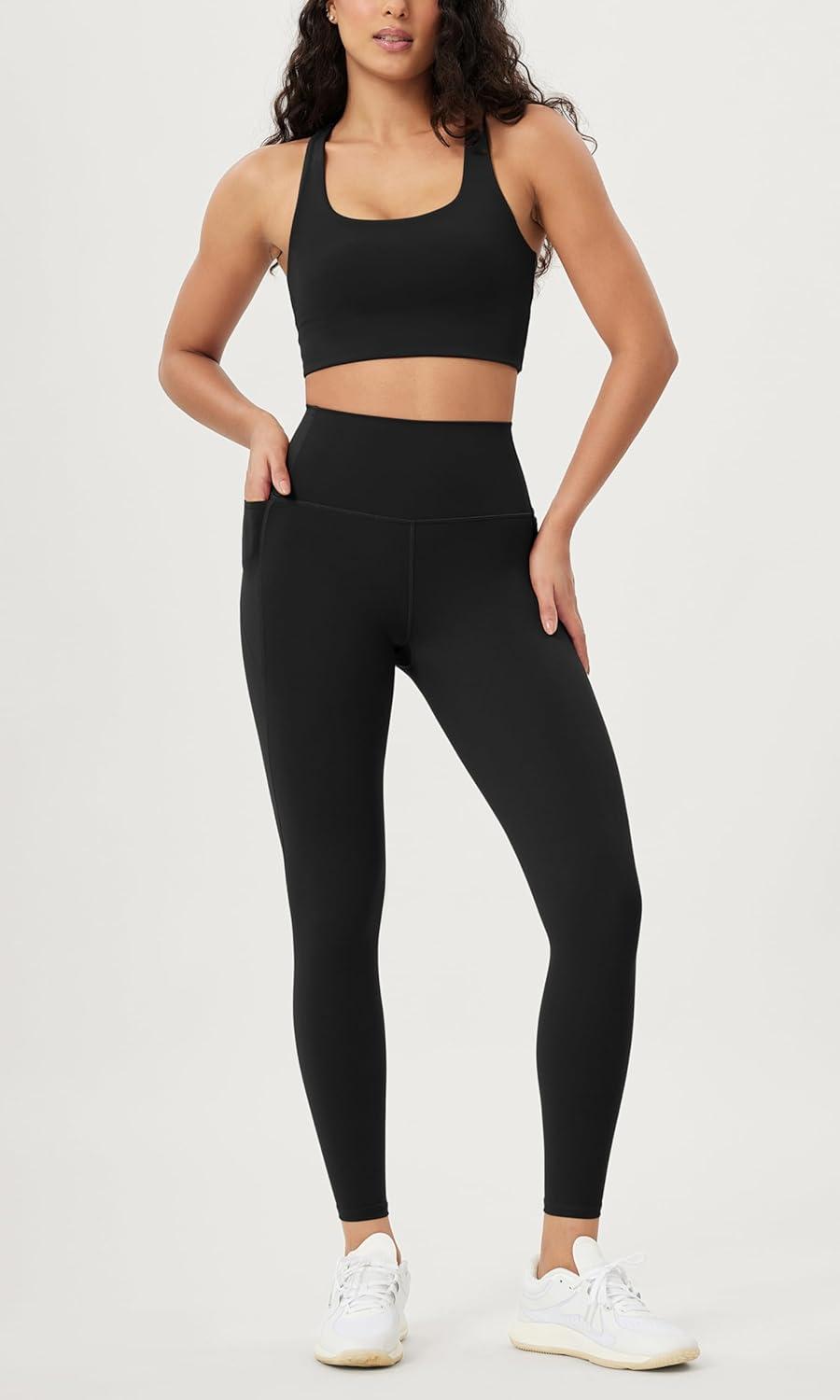 imageODODOS ODLIFT 20 Compression Leggings with Pockets for Women 25quot High Waist 78 Workout Running Yoga PantsBlack
