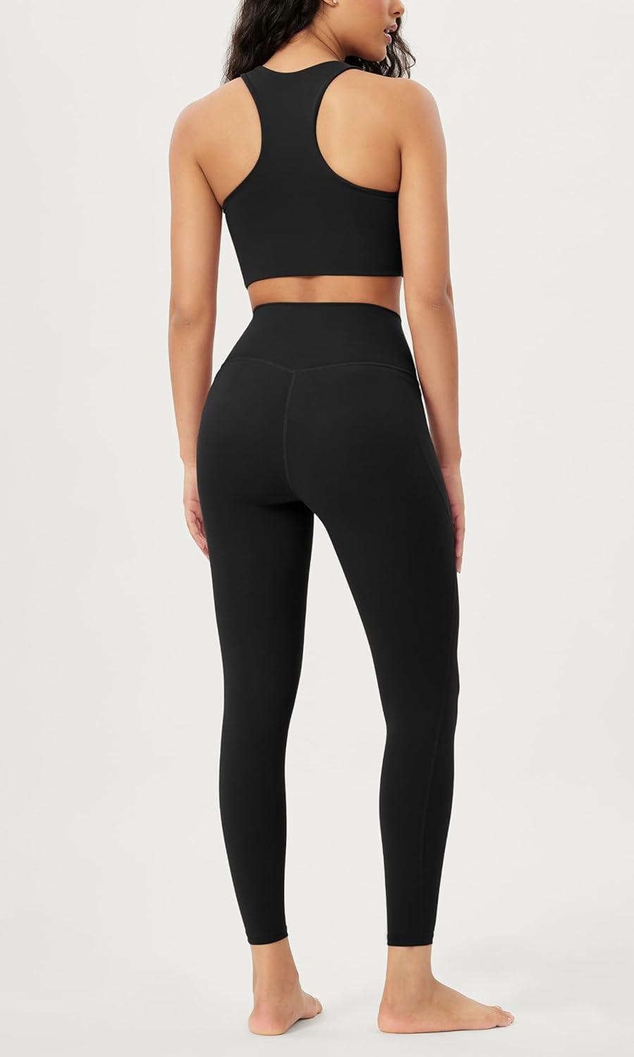 imageODODOS ODLIFT 20 Compression Leggings with Pockets for Women 25quot High Waist 78 Workout Running Yoga PantsBlack