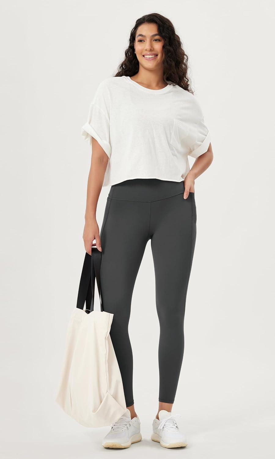 imageODODOS ODLIFT 20 Compression Leggings with Pockets for Women 25quot High Waist 78 Workout Running Yoga PantsCharcoal