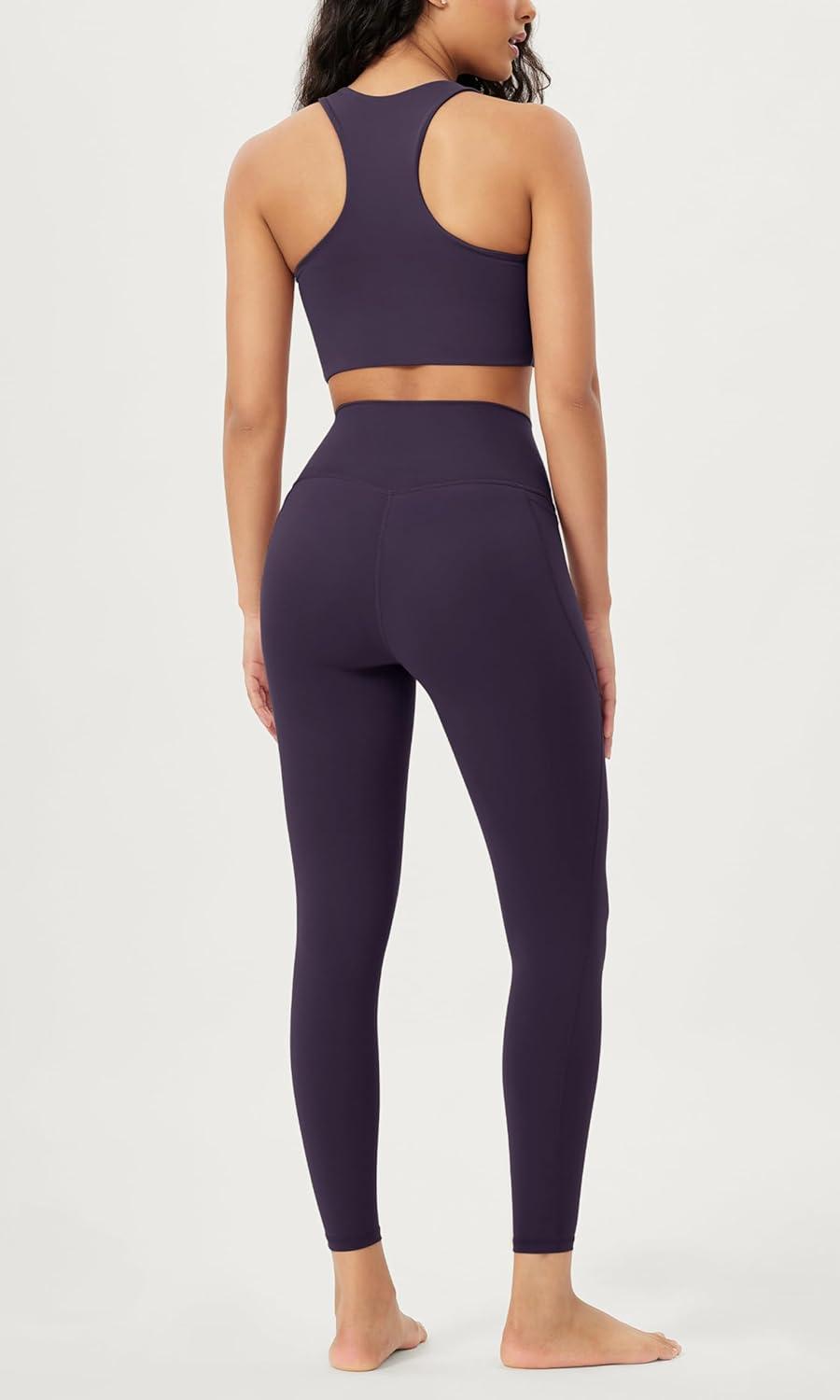 imageODODOS ODLIFT 20 Compression Leggings with Pockets for Women 25quot High Waist 78 Workout Running Yoga PantsDark Purple