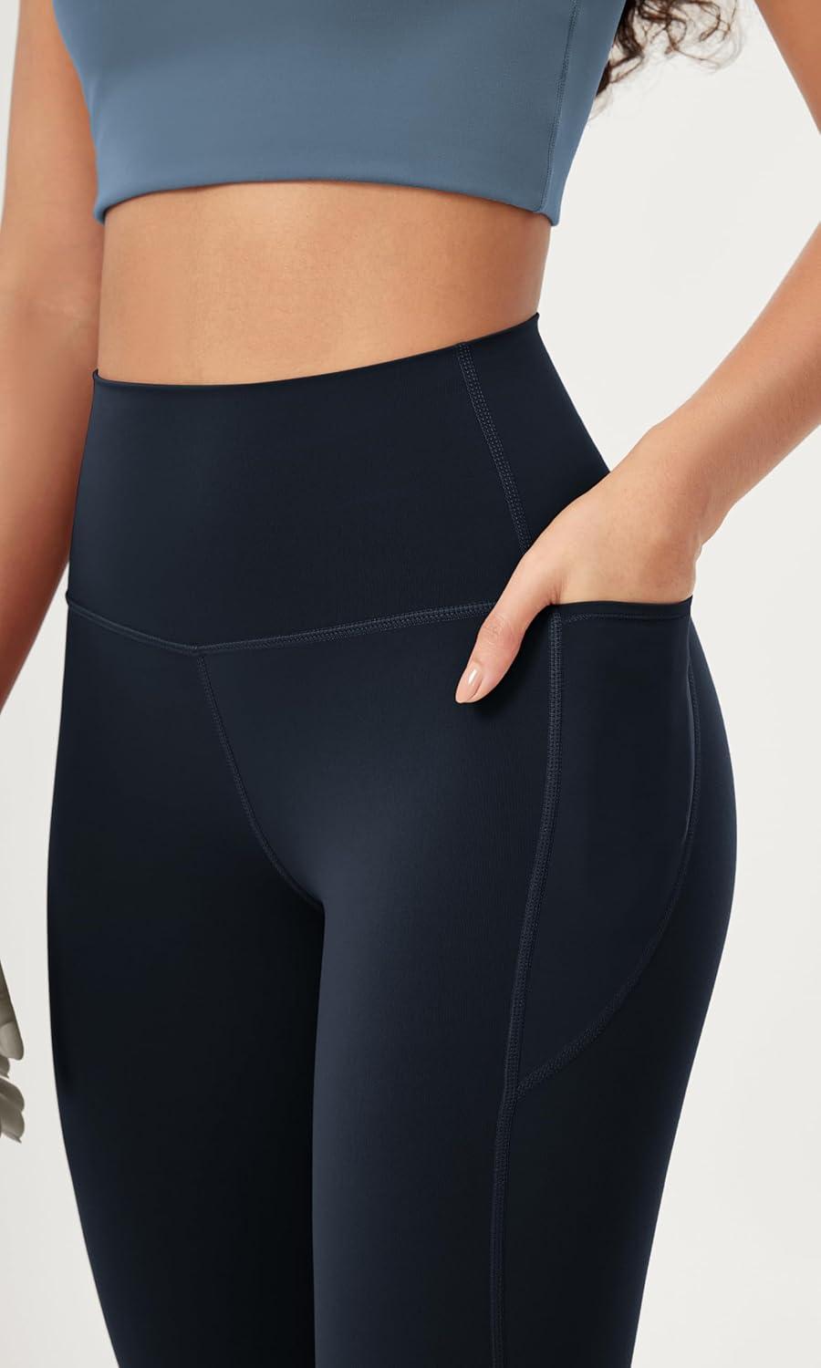 imageODODOS ODLIFT 20 Compression Leggings with Pockets for Women 25quot High Waist 78 Workout Running Yoga PantsDeep Navy