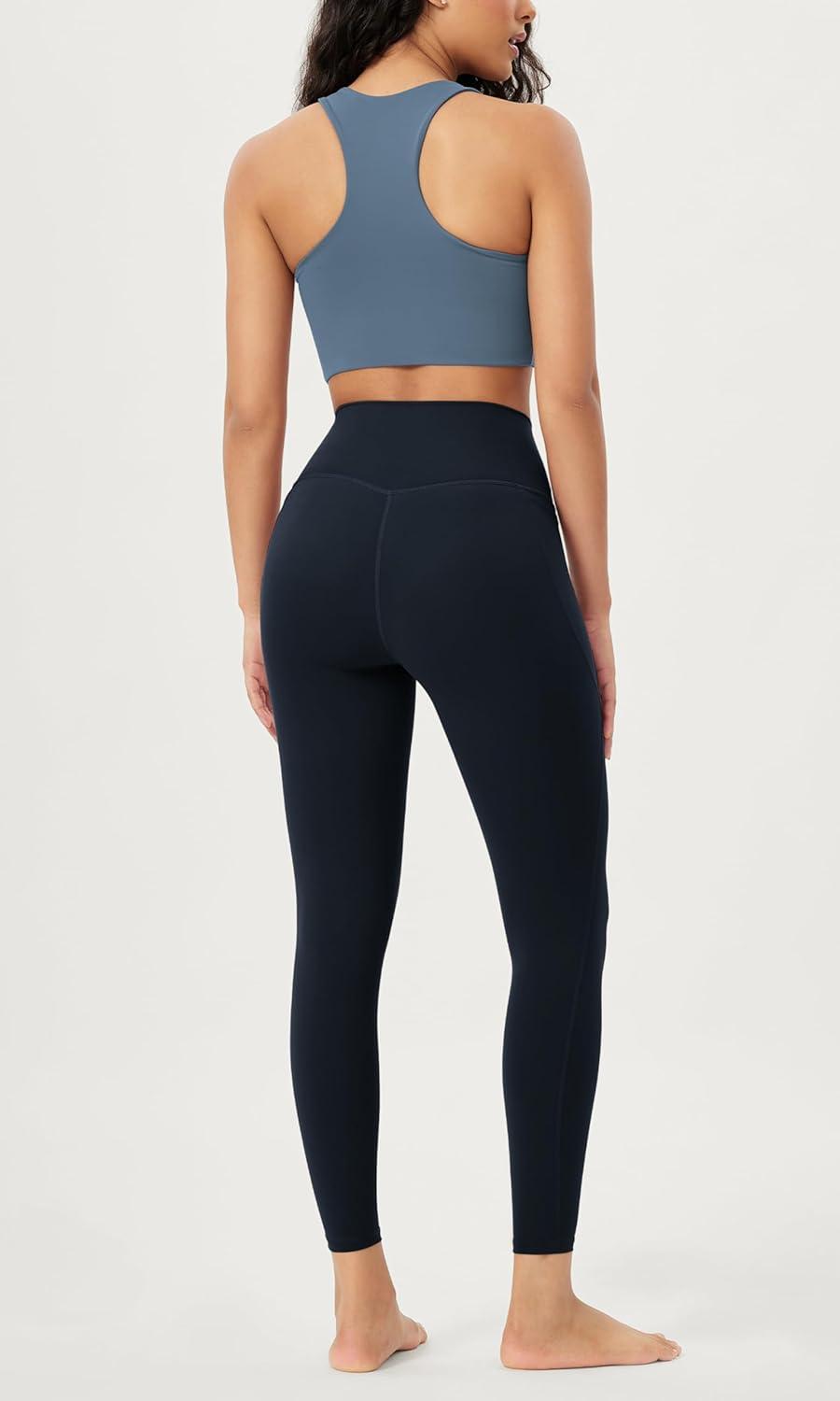 imageODODOS ODLIFT 20 Compression Leggings with Pockets for Women 25quot High Waist 78 Workout Running Yoga PantsDeep Navy