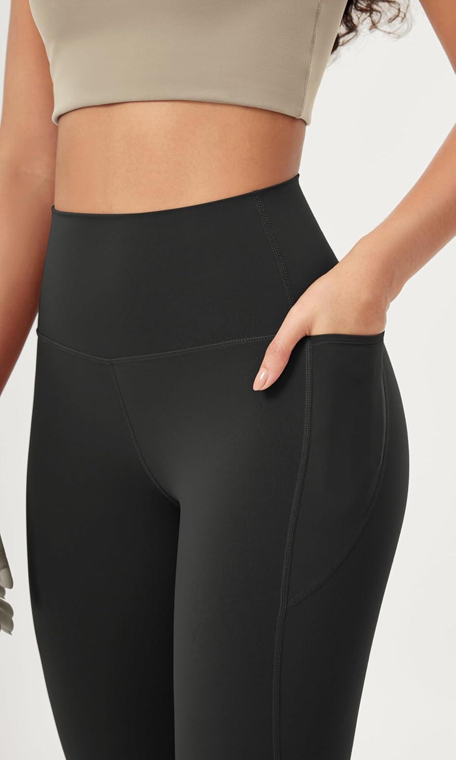 imageODODOS ODLIFT 20 Compression Leggings with Pockets for Women 25quot High Waist 78 Workout Running Yoga PantsOnyx Black