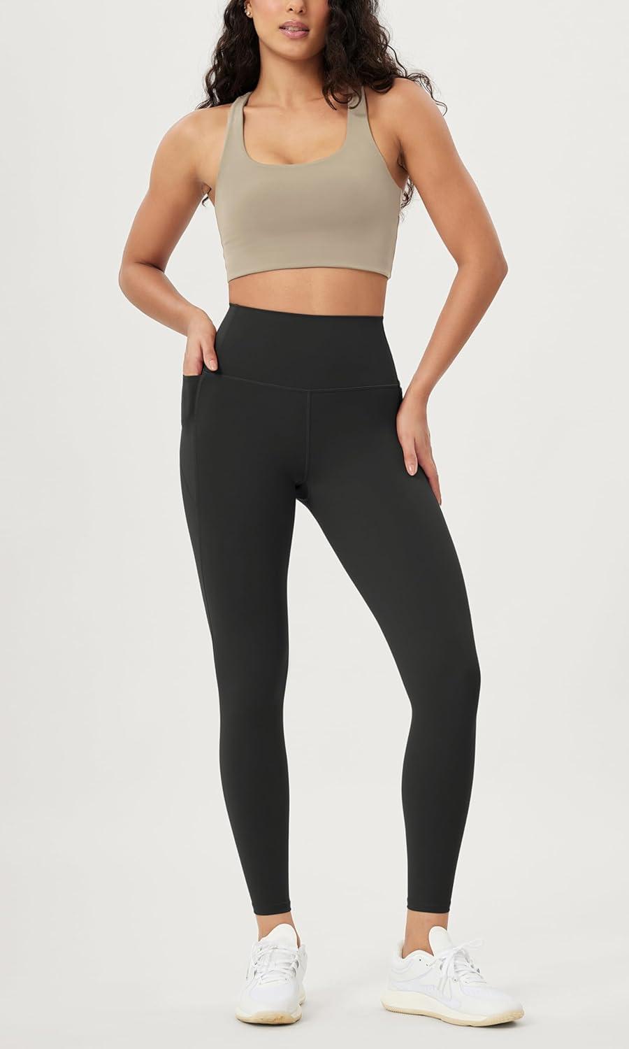 imageODODOS ODLIFT 20 Compression Leggings with Pockets for Women 25quot High Waist 78 Workout Running Yoga PantsOnyx Black