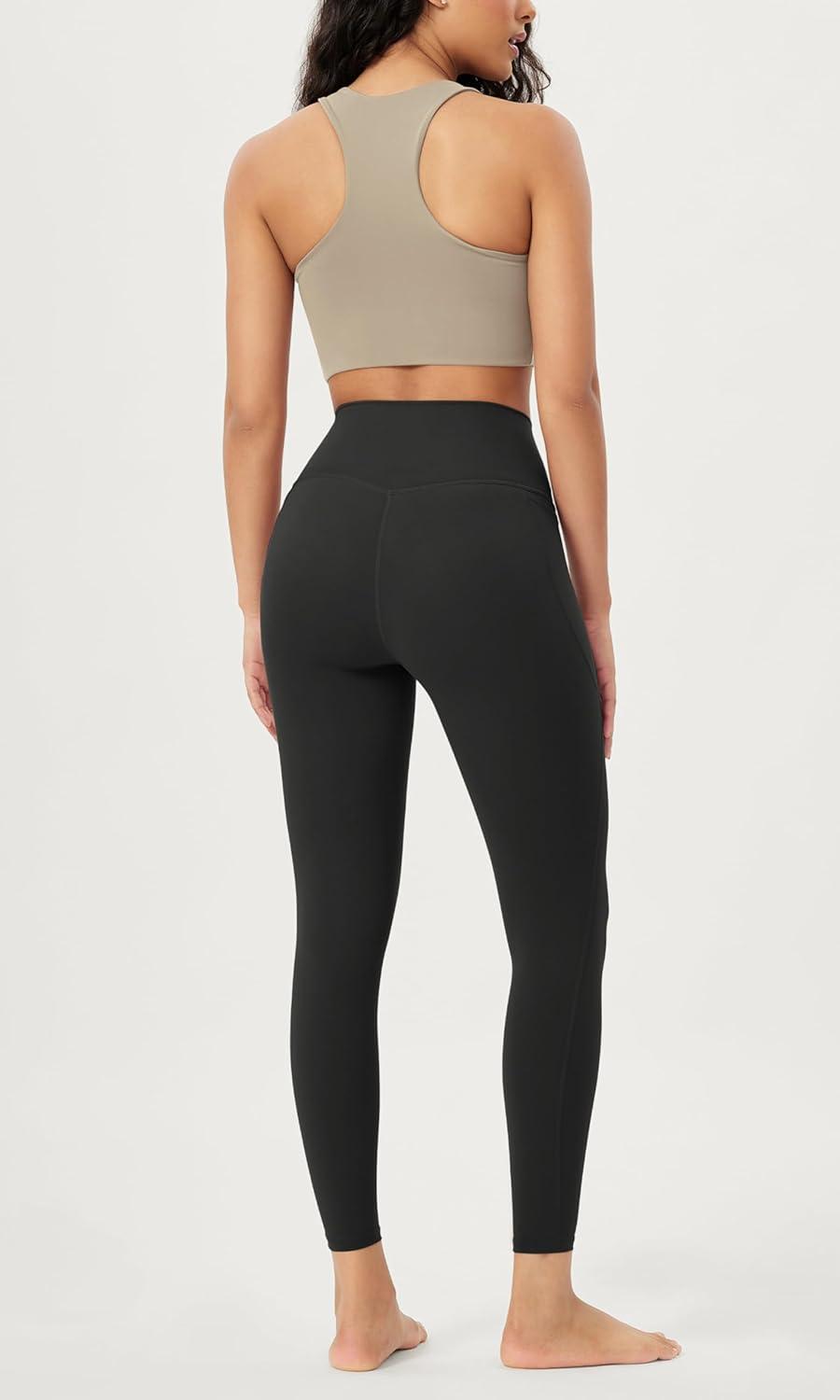 imageODODOS ODLIFT 20 Compression Leggings with Pockets for Women 25quot High Waist 78 Workout Running Yoga PantsOnyx Black