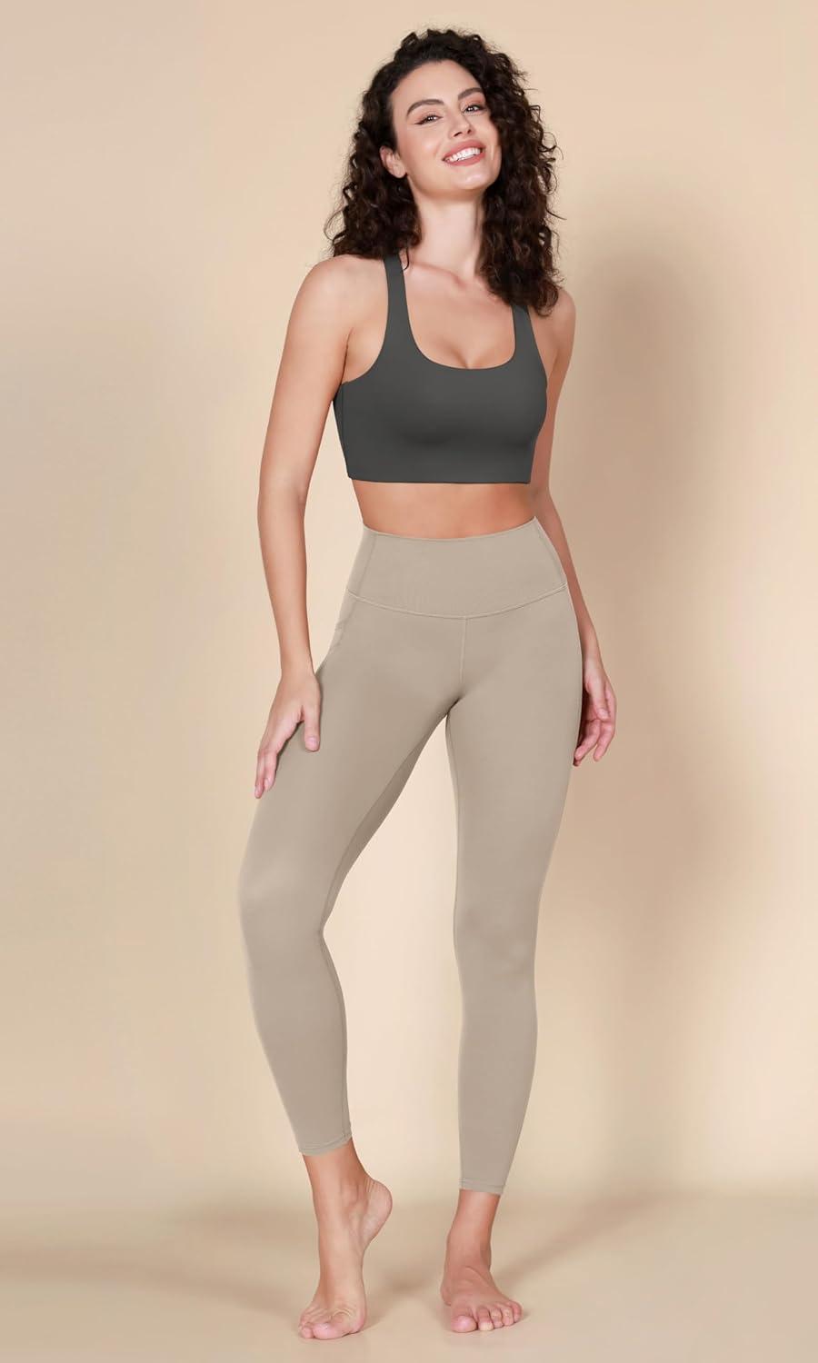 imageODODOS Racerback Sports Bra for Women Non Padded Double Layer Yoga Tank Workout Crop TopsBlackcharcoal