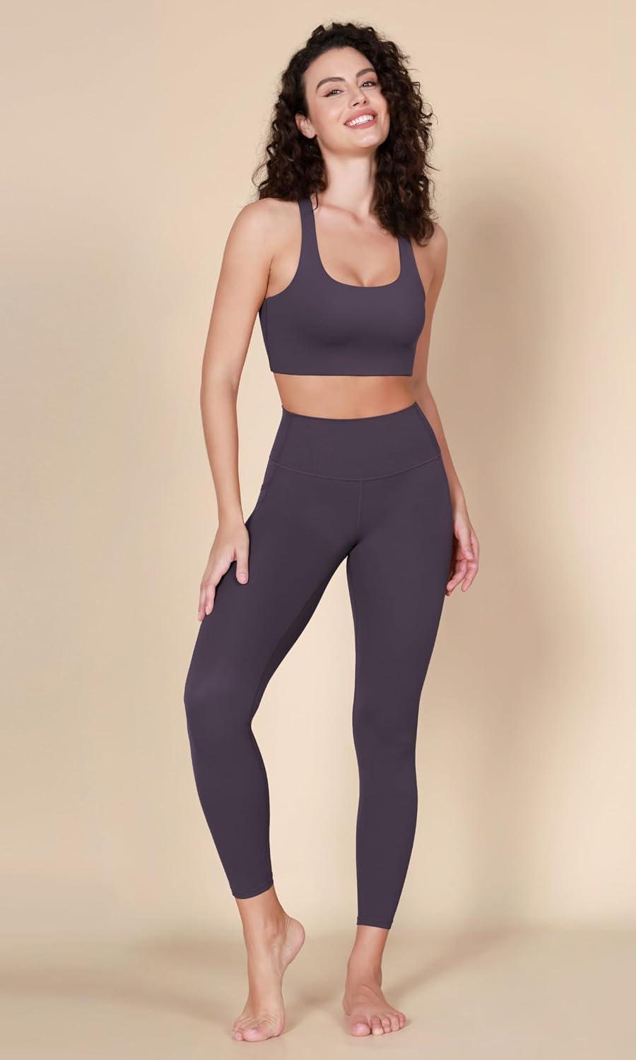 imageODODOS Racerback Sports Bra for Women Non Padded Double Layer Yoga Tank Workout Crop TopsBlackdark Purple