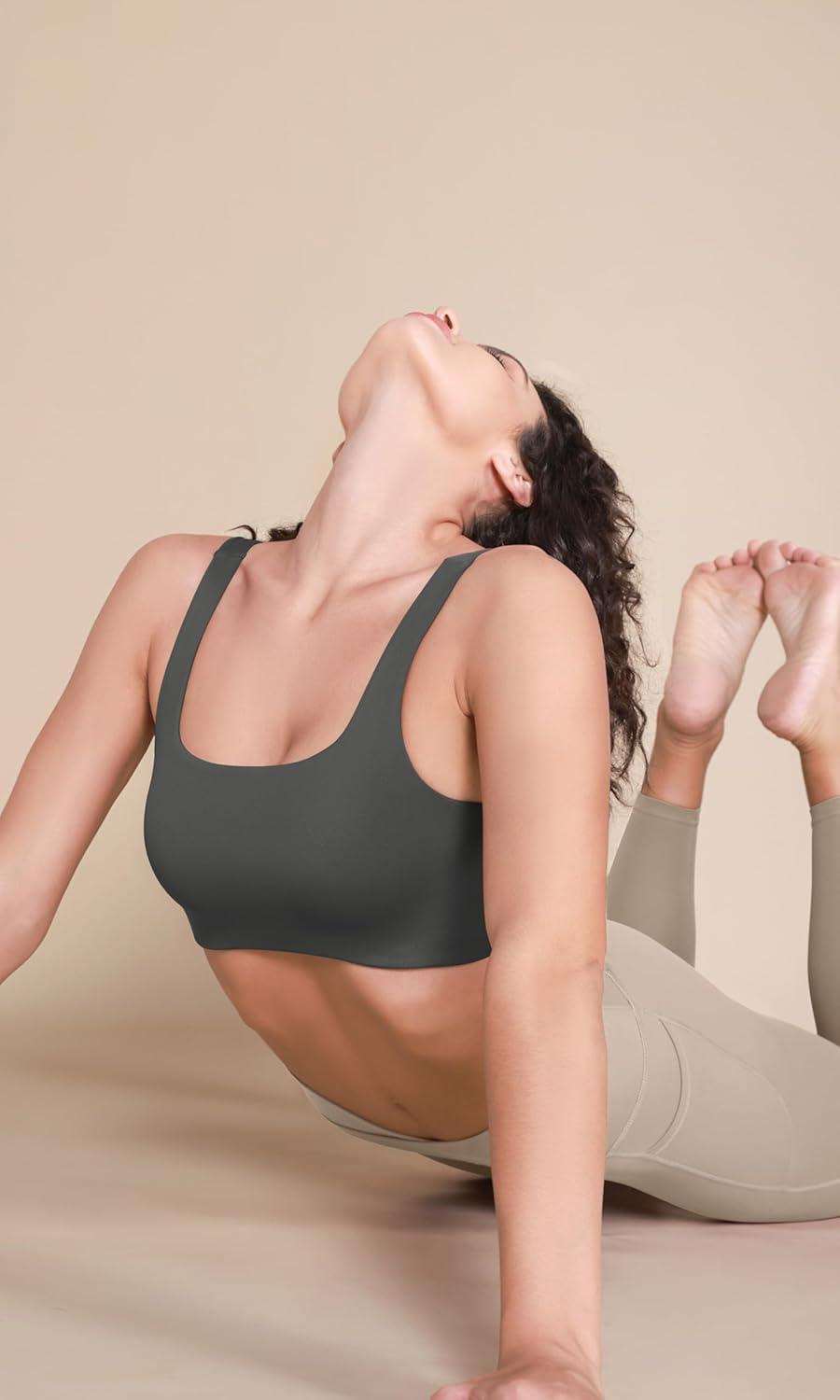 imageODODOS Square Neck Sports Bra for Women Wirefree Non Padded Yoga Tank Workout Crop TopsBlackcharcoal