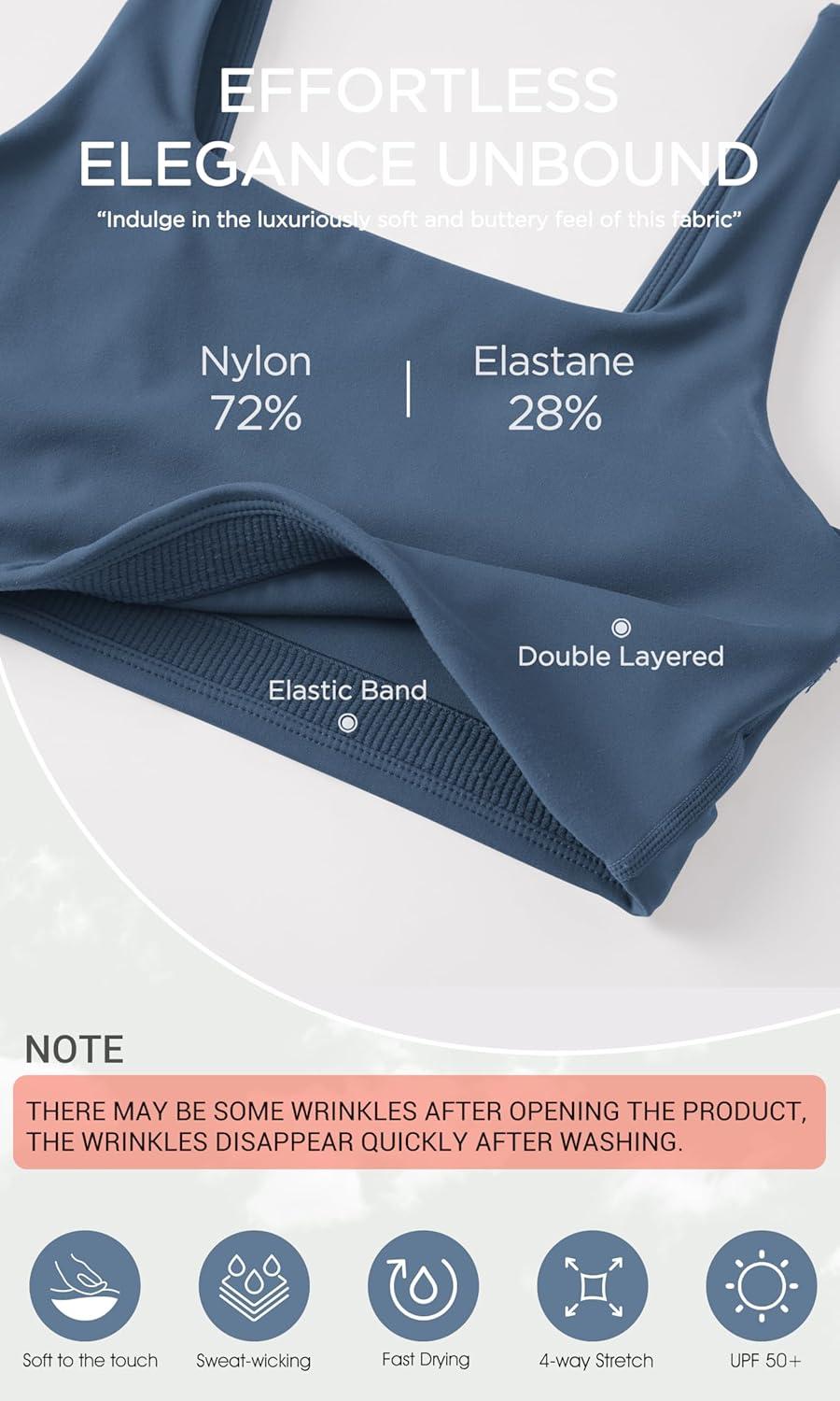 imageODODOS Square Neck Sports Bra for Women Wirefree Non Padded Yoga Tank Workout Crop TopsInk Blue