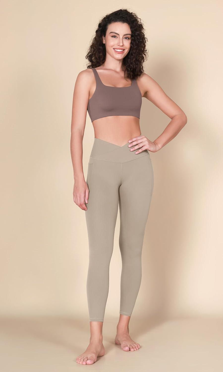 imageODODOS Square Neck Sports Bra for Women Wirefree Non Padded Yoga Tank Workout Crop TopsPurple Taupe
