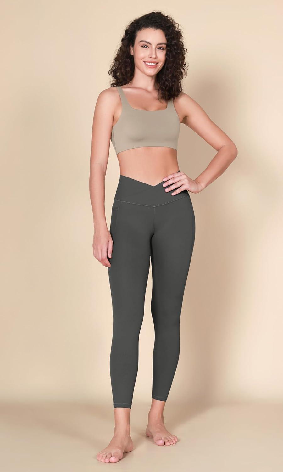 imageODODOS Square Neck Sports Bra for Women Wirefree Non Padded Yoga Tank Workout Crop TopsTaupe
