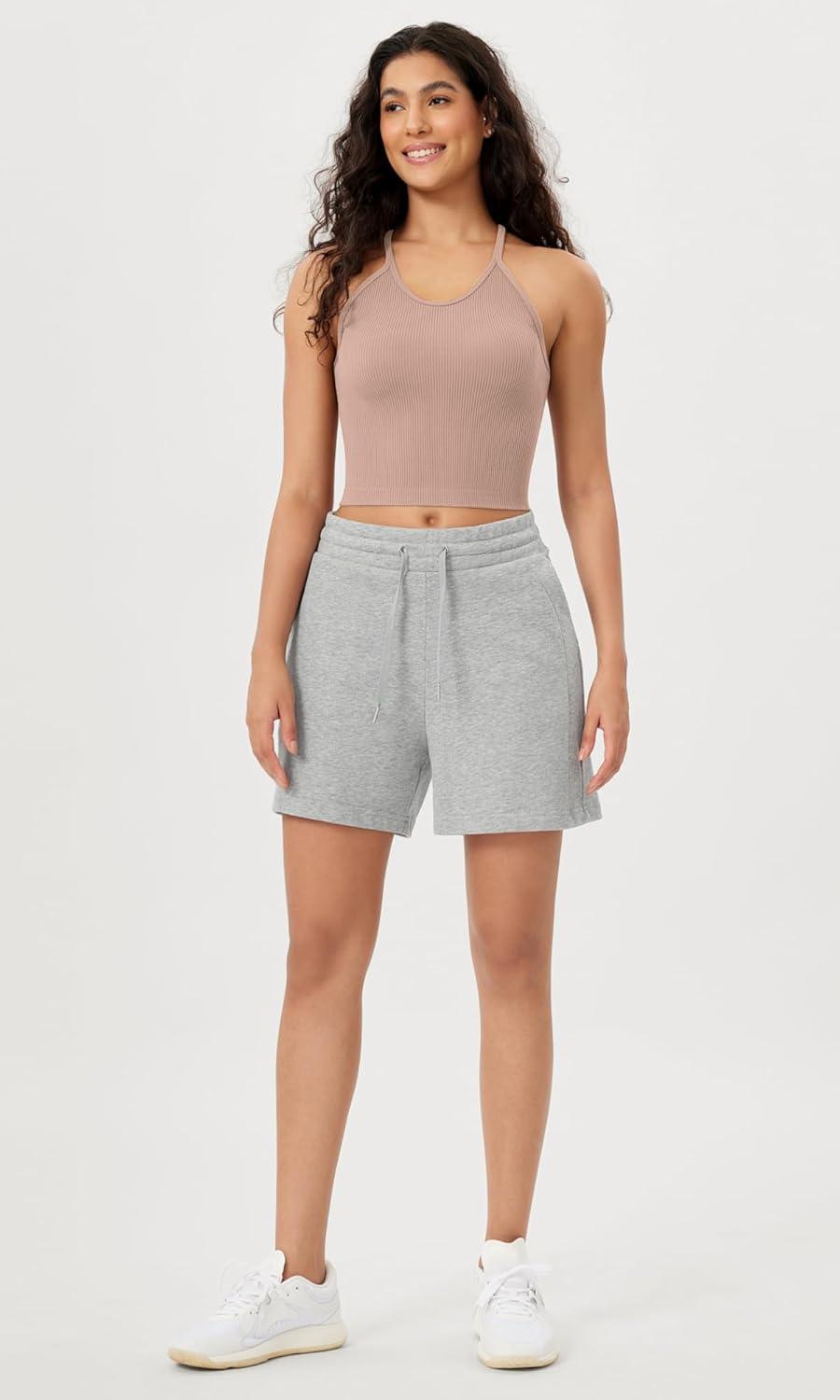 imageODODOS Womens Crop Seamless RibKnit Camisole Strappy Racerback Cropped Tank TopsBark