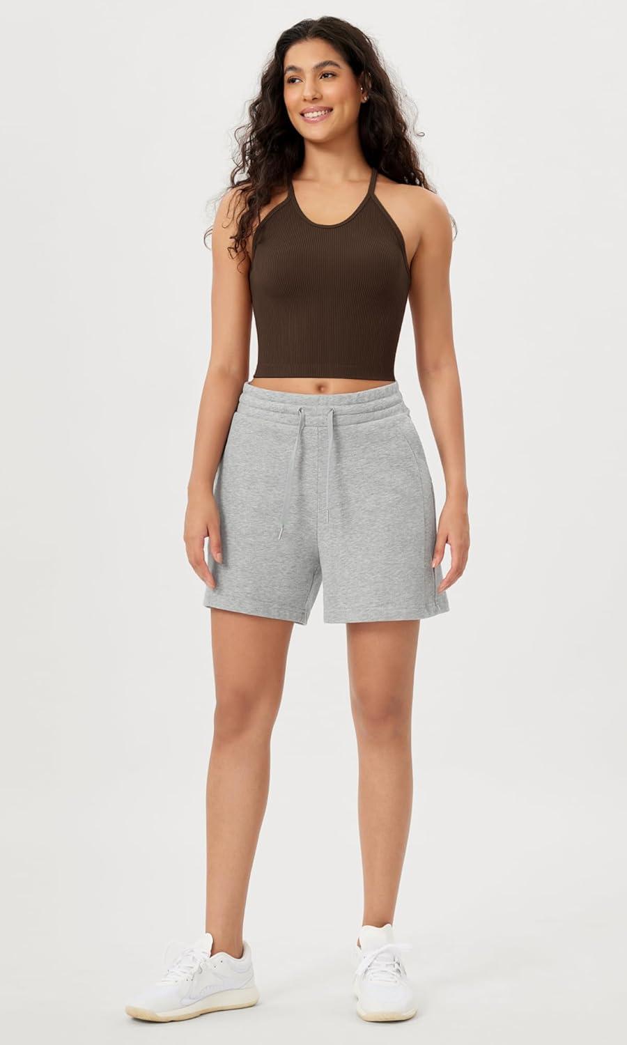 imageODODOS Womens Crop Seamless RibKnit Camisole Strappy Racerback Cropped Tank TopsBrunette
