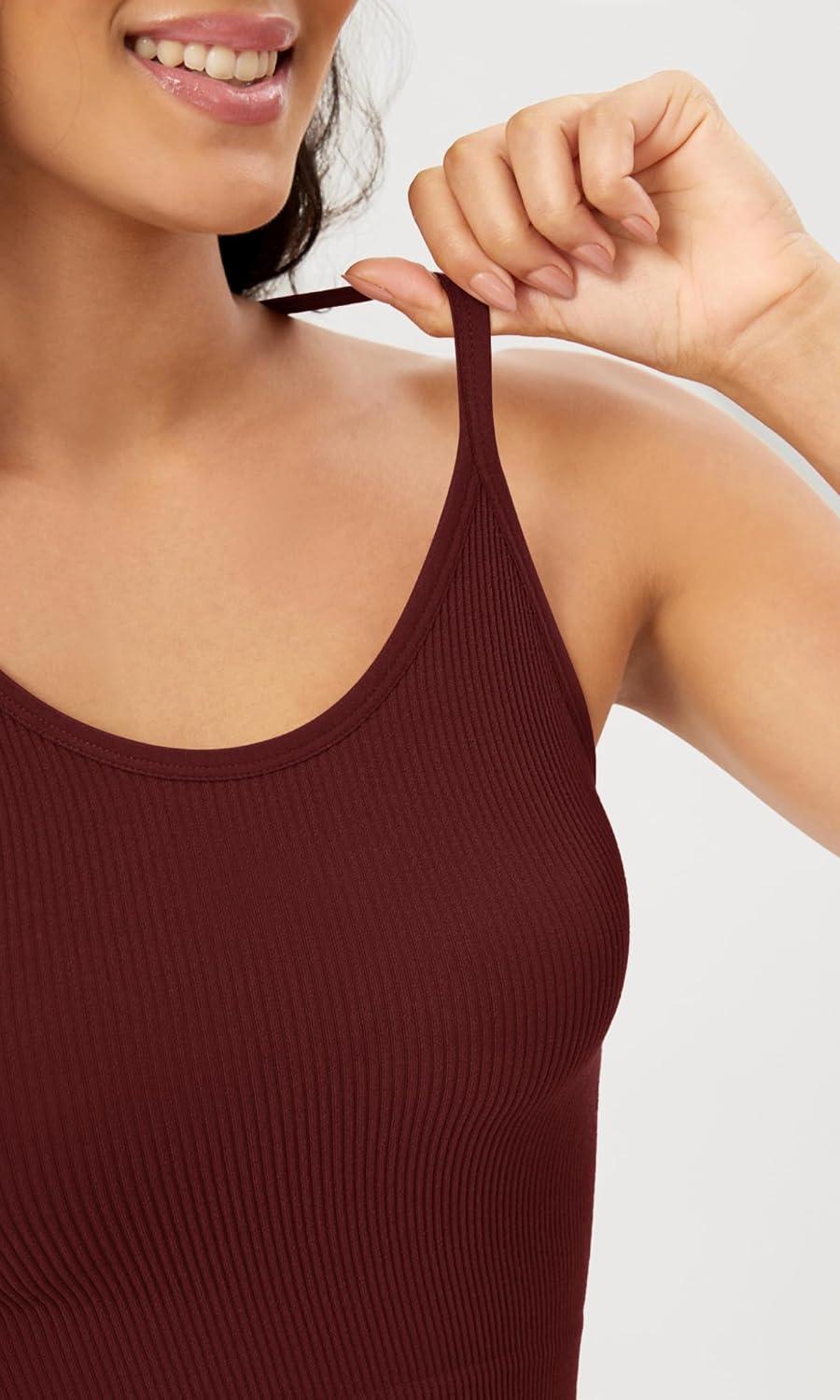 imageODODOS Womens Crop Seamless RibKnit Camisole Strappy Racerback Cropped Tank TopsClaret