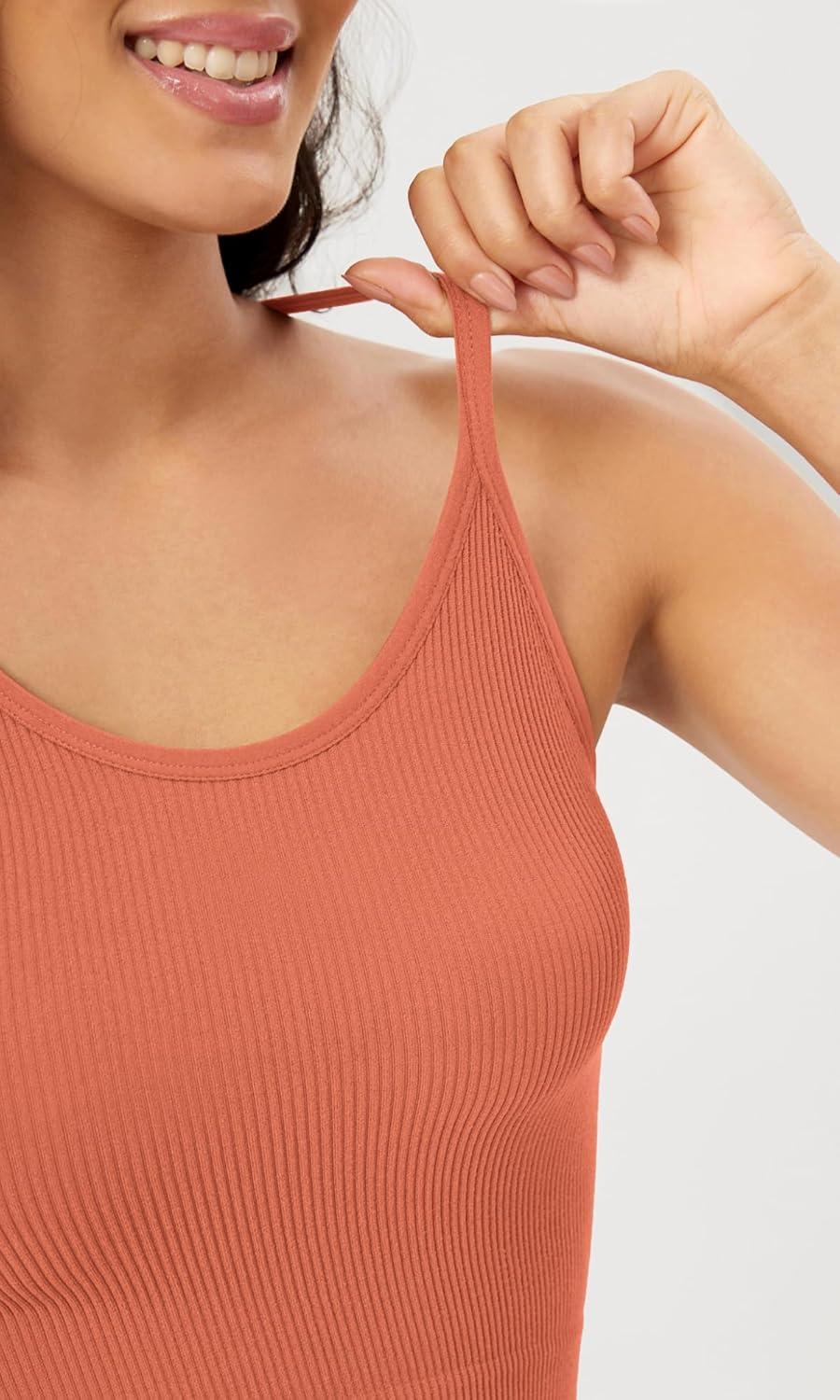 imageODODOS Womens Crop Seamless RibKnit Camisole Strappy Racerback Cropped Tank TopsCoral