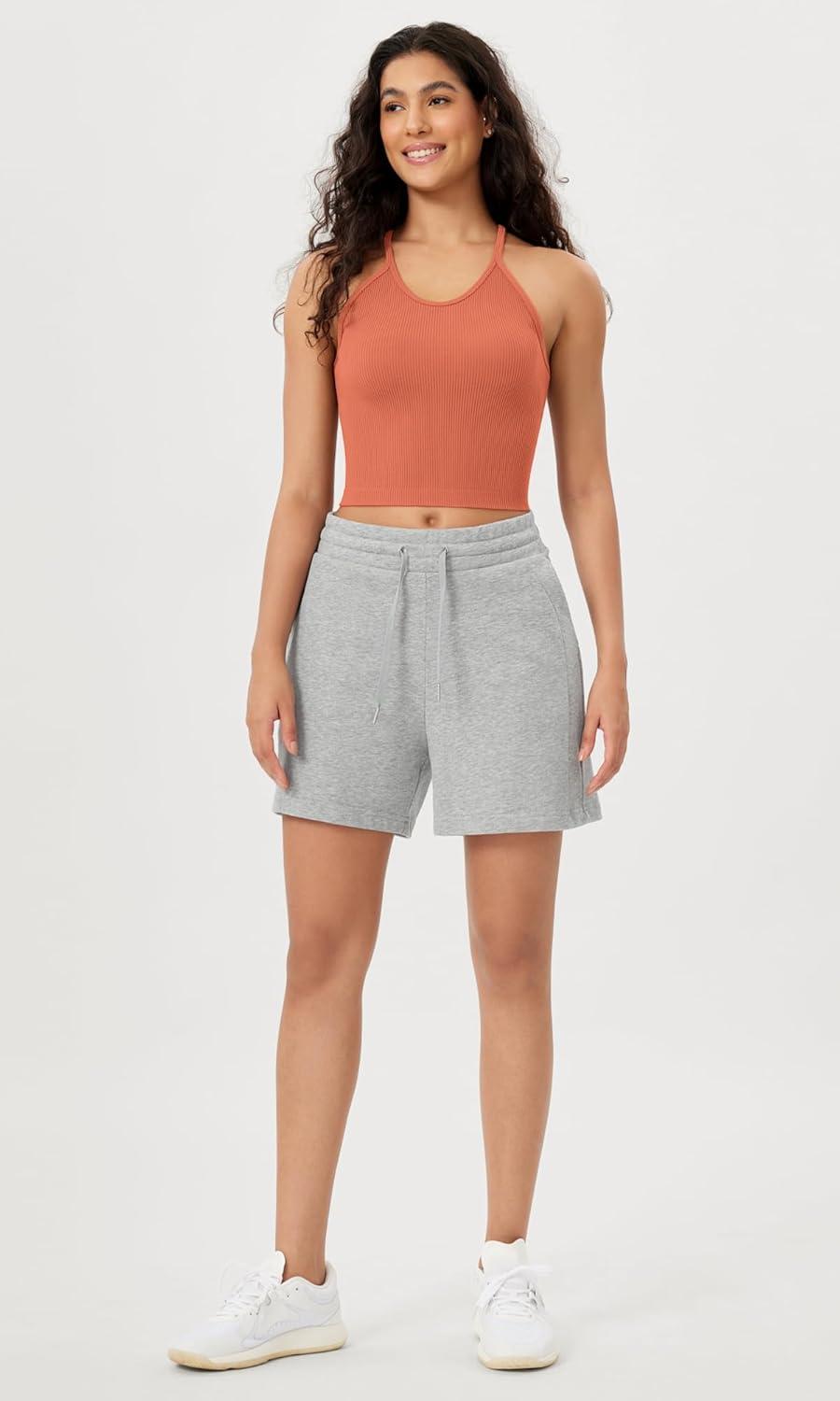 imageODODOS Womens Crop Seamless RibKnit Camisole Strappy Racerback Cropped Tank TopsCoral