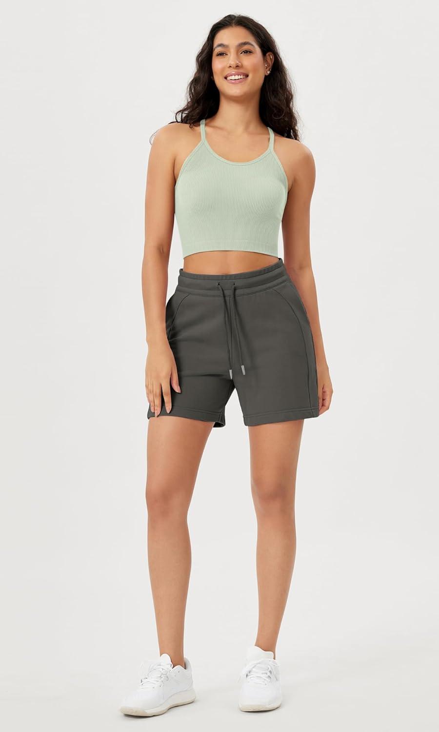 imageODODOS Womens Crop Seamless RibKnit Camisole Strappy Racerback Cropped Tank TopsLint