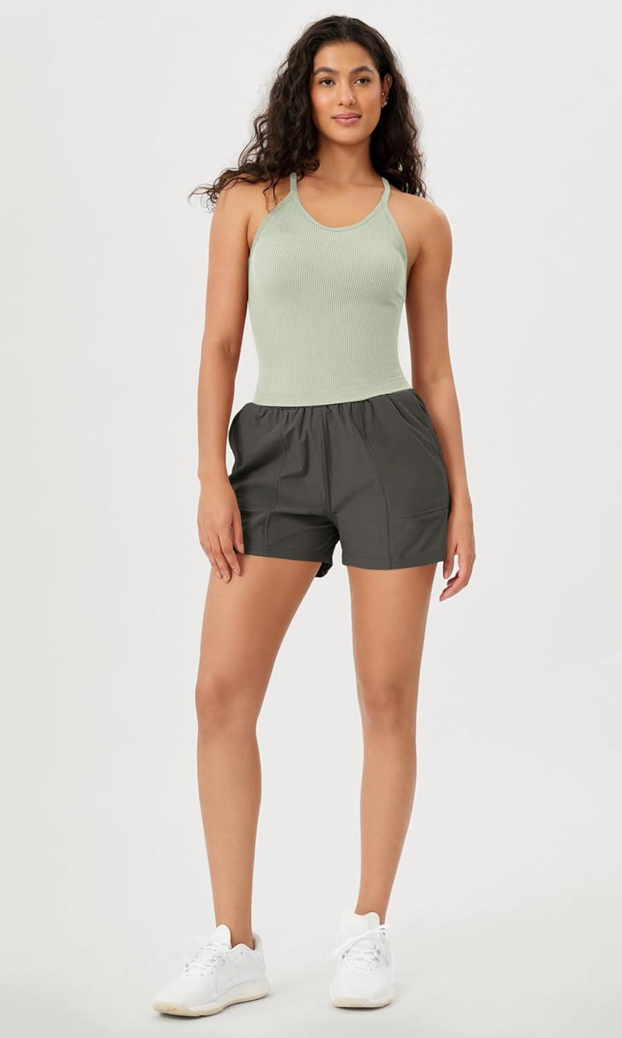imageODODOS Womens Crop Seamless RibKnit Camisole Strappy Racerback Cropped Tank TopsLint