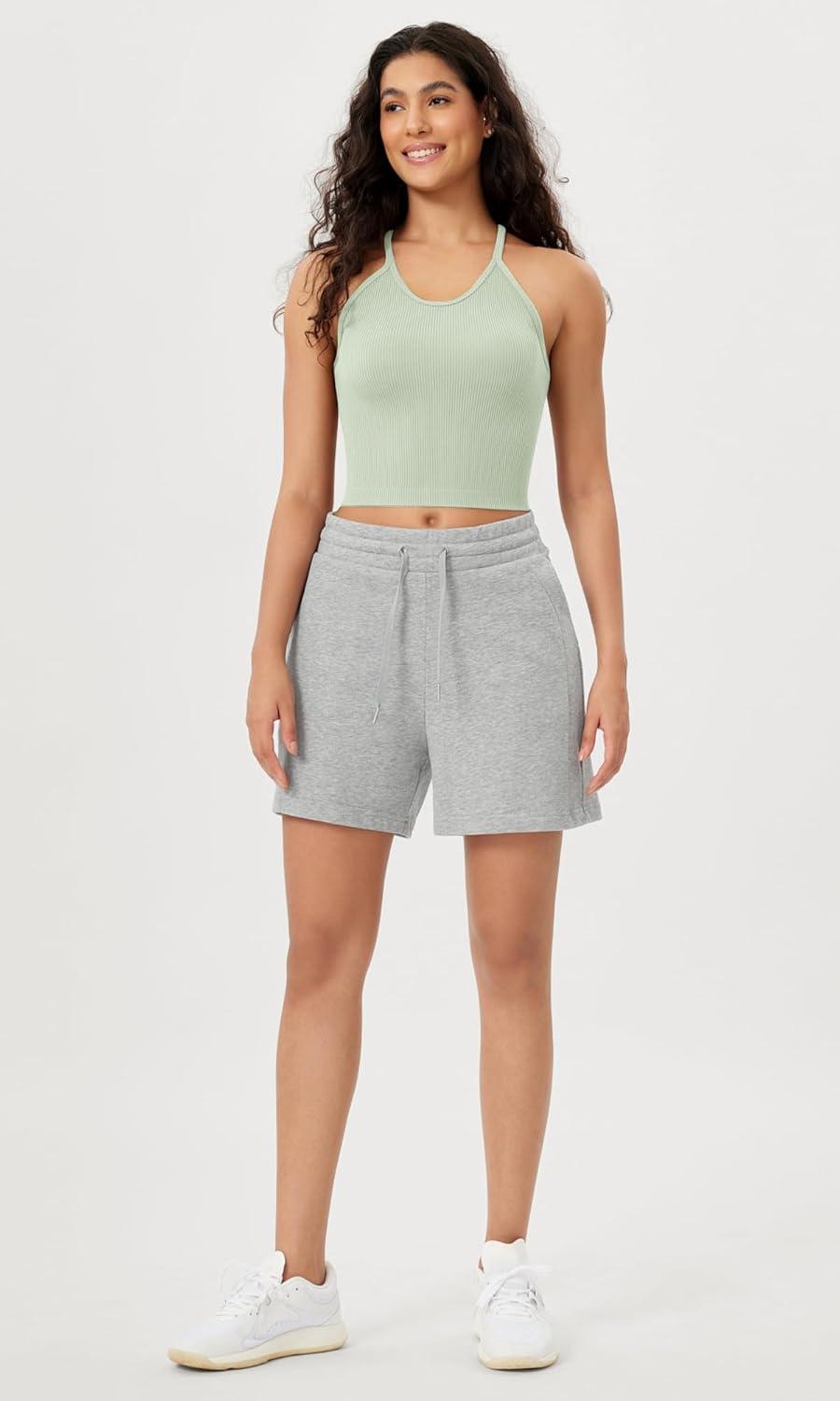 imageODODOS Womens Crop Seamless RibKnit Camisole Strappy Racerback Cropped Tank TopsLint