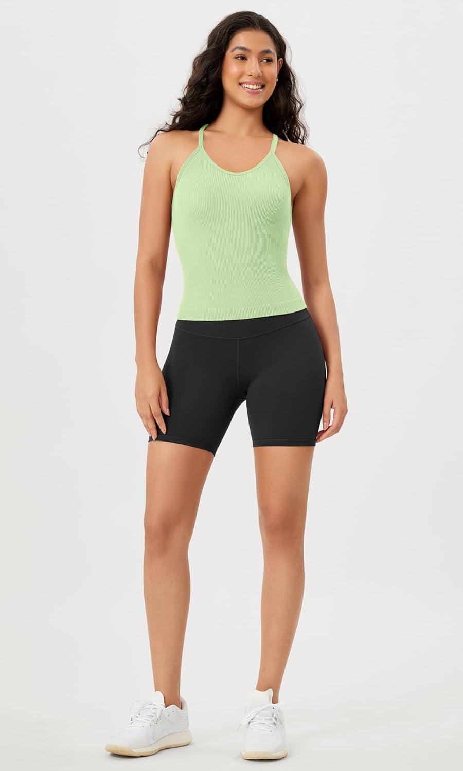 imageODODOS Womens Crop Seamless RibKnit Camisole Strappy Racerback Cropped Tank TopsMint