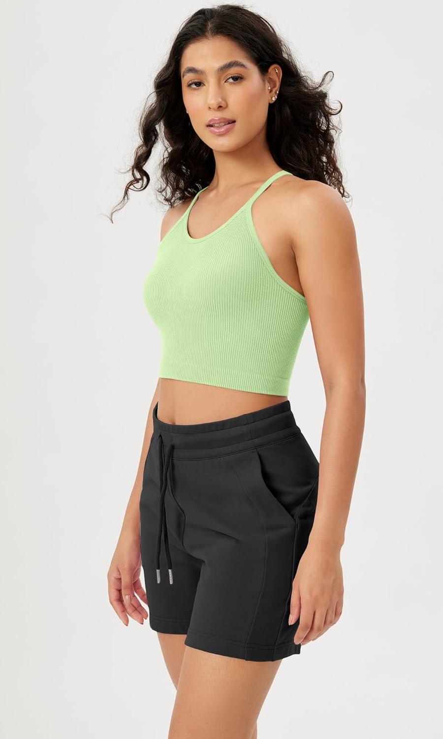 imageODODOS Womens Crop Seamless RibKnit Camisole Strappy Racerback Cropped Tank TopsMint