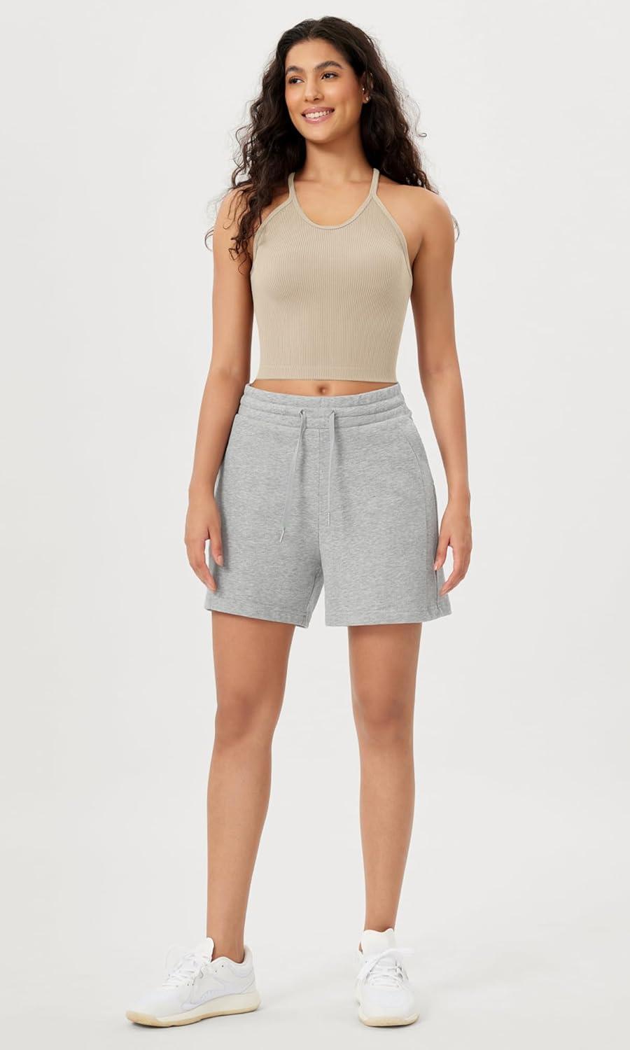 imageODODOS Womens Crop Seamless RibKnit Camisole Strappy Racerback Cropped Tank TopsMushroom