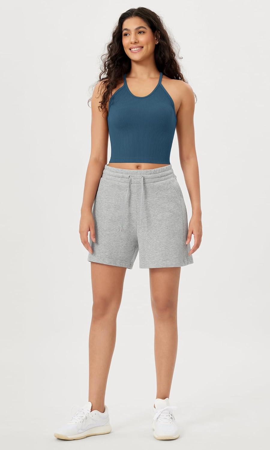 imageODODOS Womens Crop Seamless RibKnit Camisole Strappy Racerback Cropped Tank TopsOcean