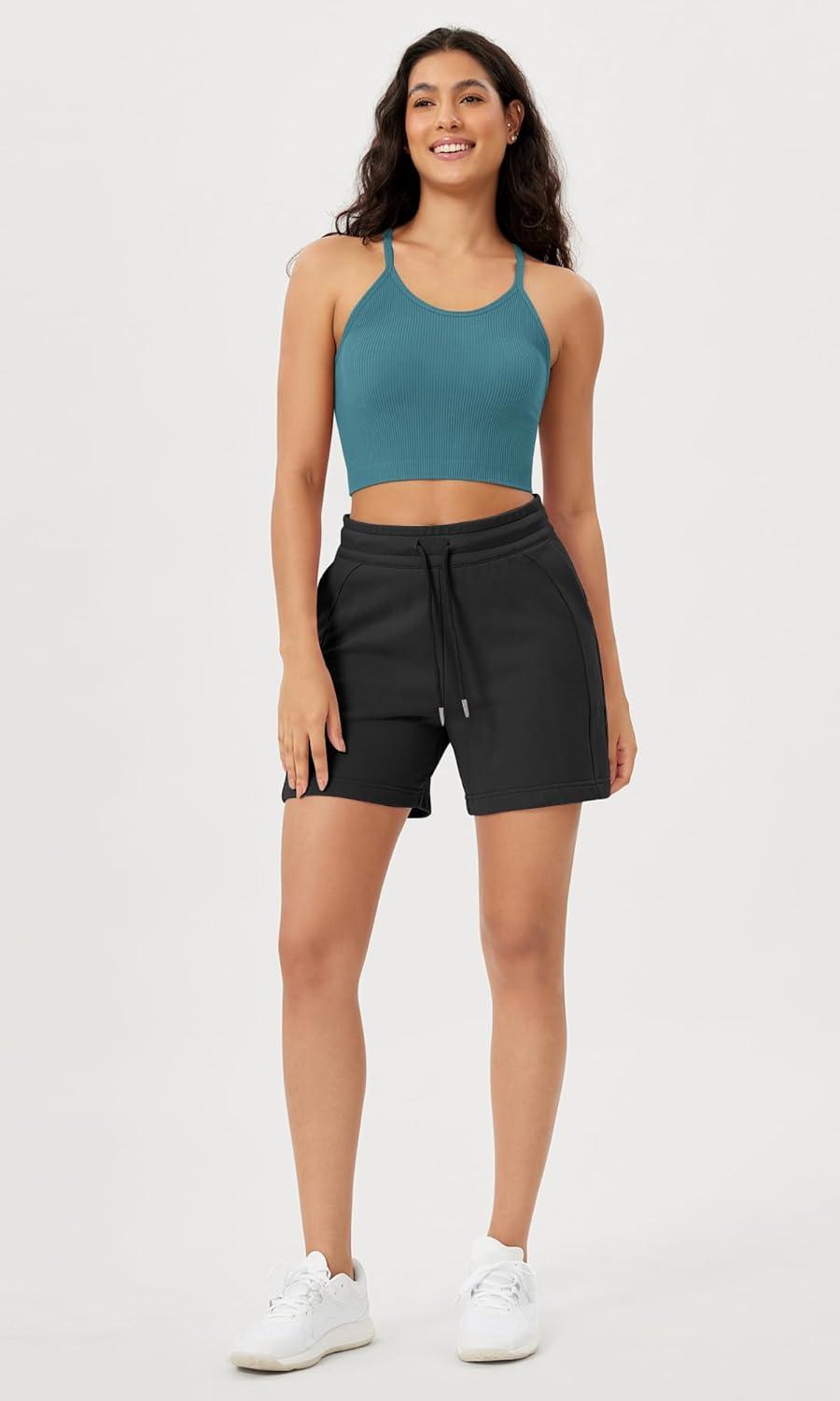 imageODODOS Womens Crop Seamless RibKnit Camisole Strappy Racerback Cropped Tank TopsSky Blue