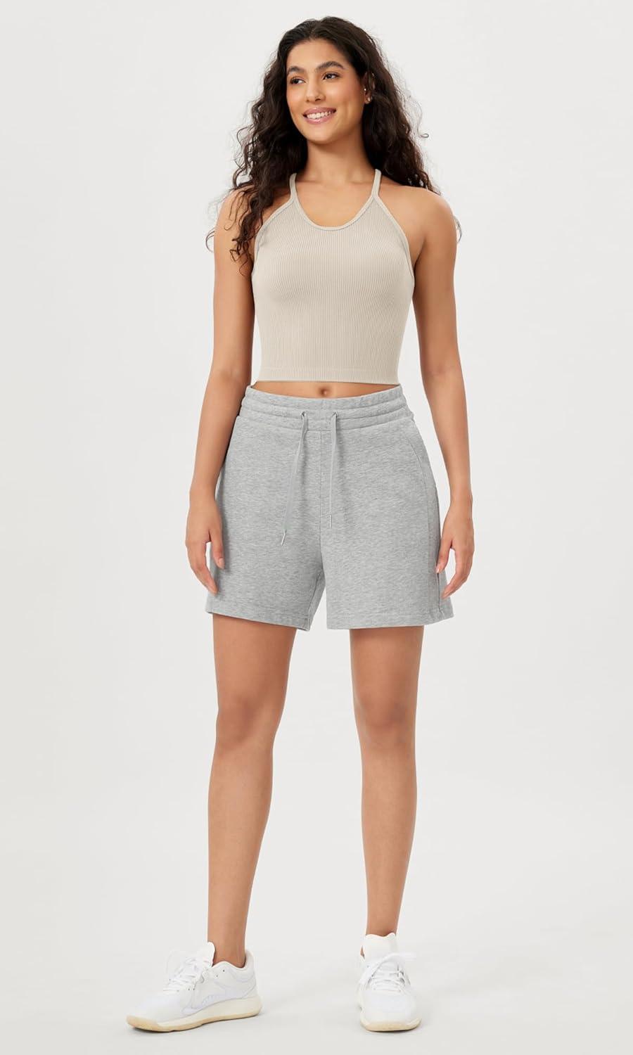 imageODODOS Womens Crop Seamless RibKnit Camisole Strappy Racerback Cropped Tank TopsStar White