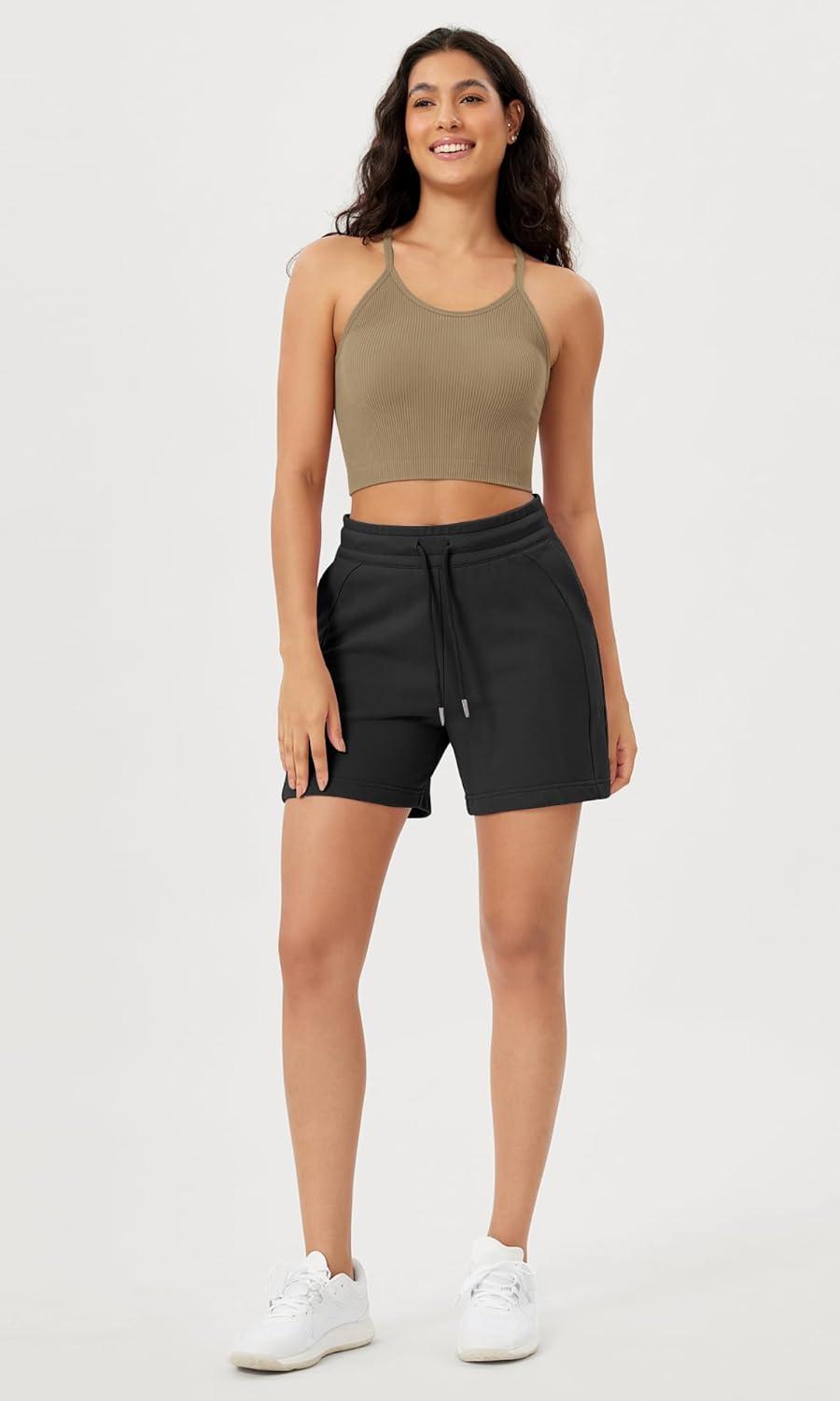 imageODODOS Womens Crop Seamless RibKnit Camisole Strappy Racerback Cropped Tank TopsTaupe