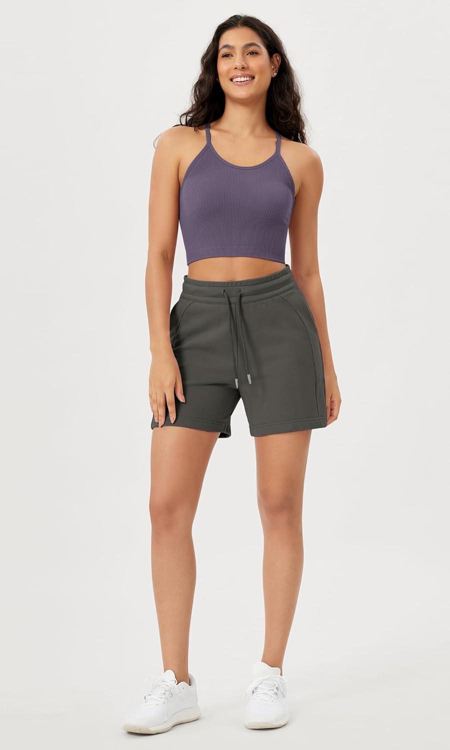 imageODODOS Womens Crop Seamless RibKnit Camisole Strappy Racerback Cropped Tank TopsViolet