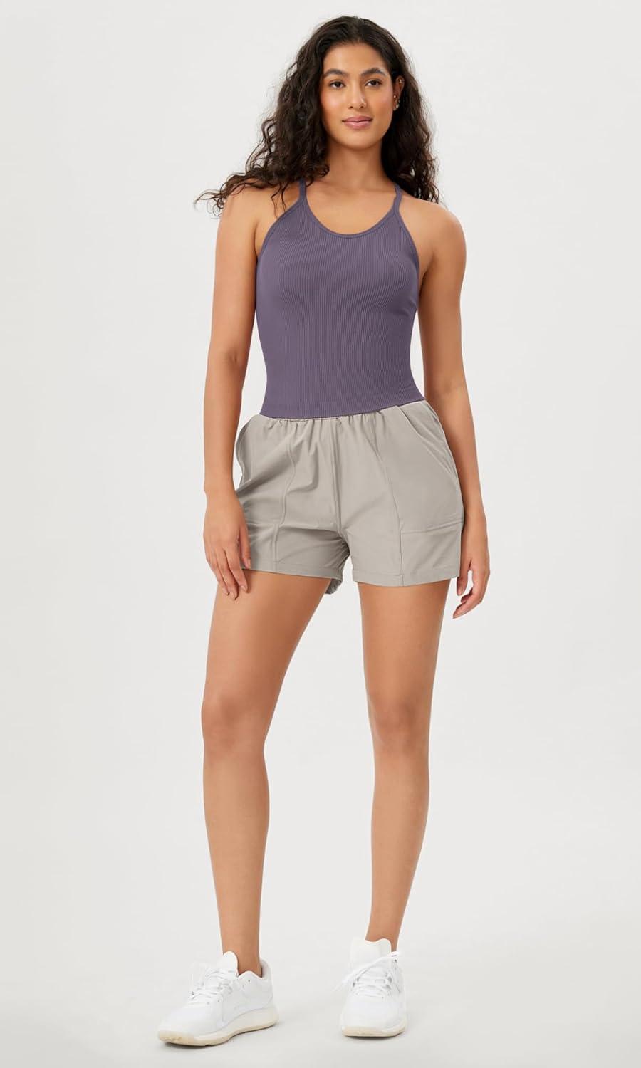 imageODODOS Womens Crop Seamless RibKnit Camisole Strappy Racerback Cropped Tank TopsViolet