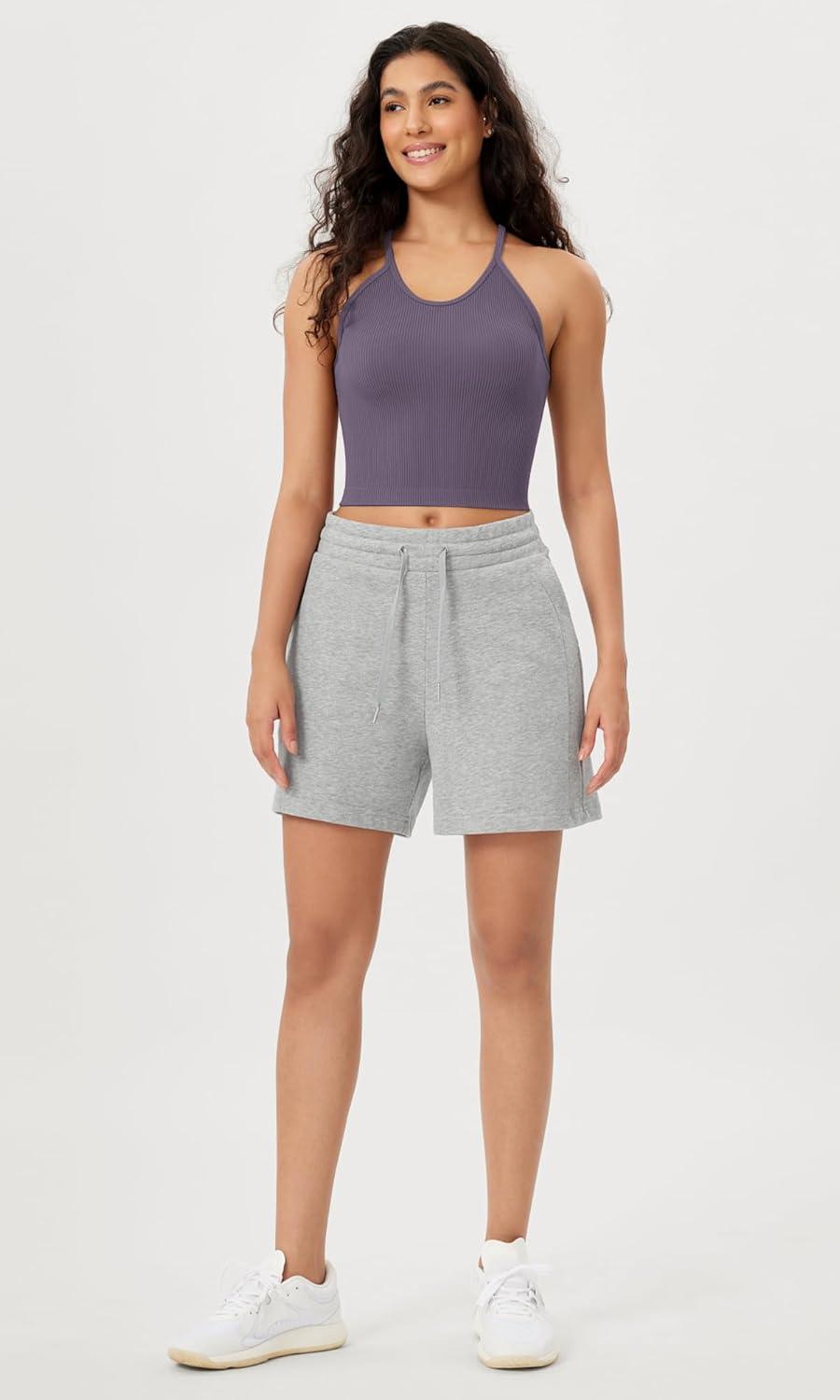 imageODODOS Womens Crop Seamless RibKnit Camisole Strappy Racerback Cropped Tank TopsViolet