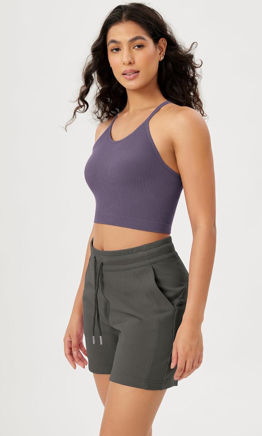 imageODODOS Womens Crop Seamless RibKnit Camisole Strappy Racerback Cropped Tank TopsViolet
