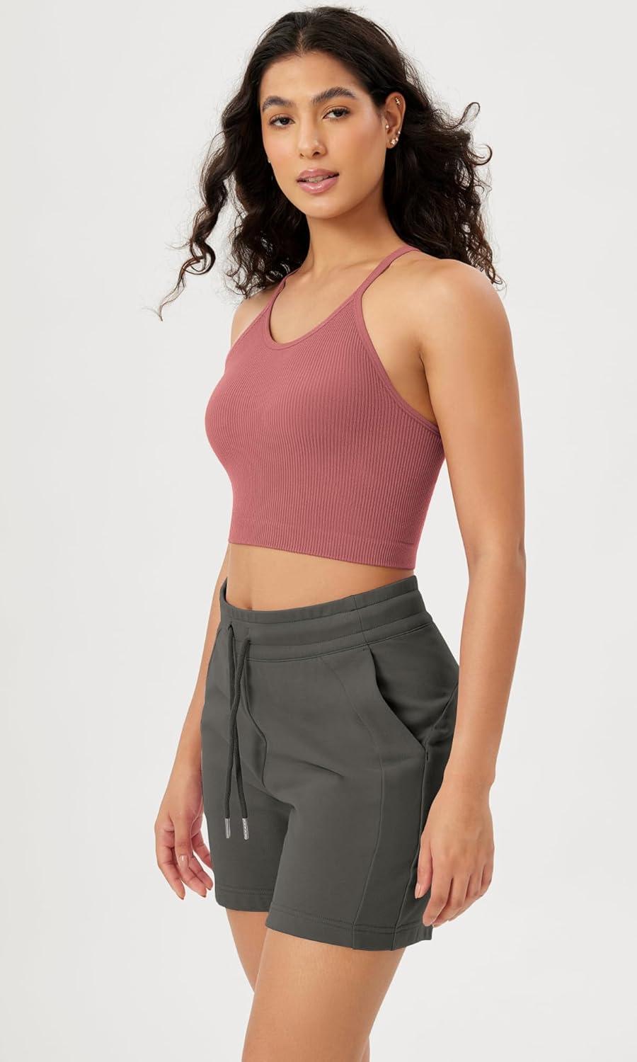 imageODODOS Womens Crop Seamless RibKnit Camisole Strappy Racerback Cropped Tank TopsWatermelon