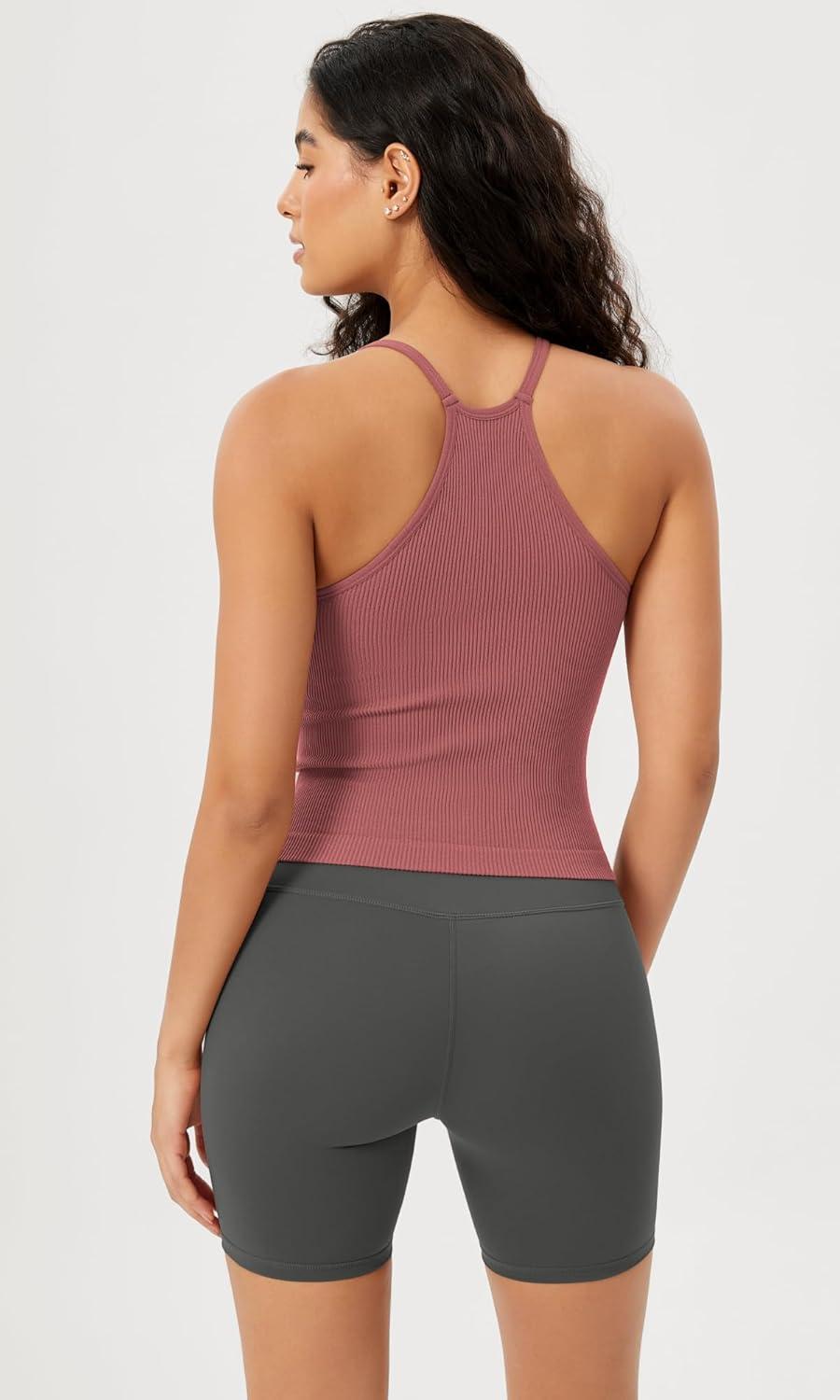 imageODODOS Womens Crop Seamless RibKnit Camisole Strappy Racerback Cropped Tank TopsWatermelon