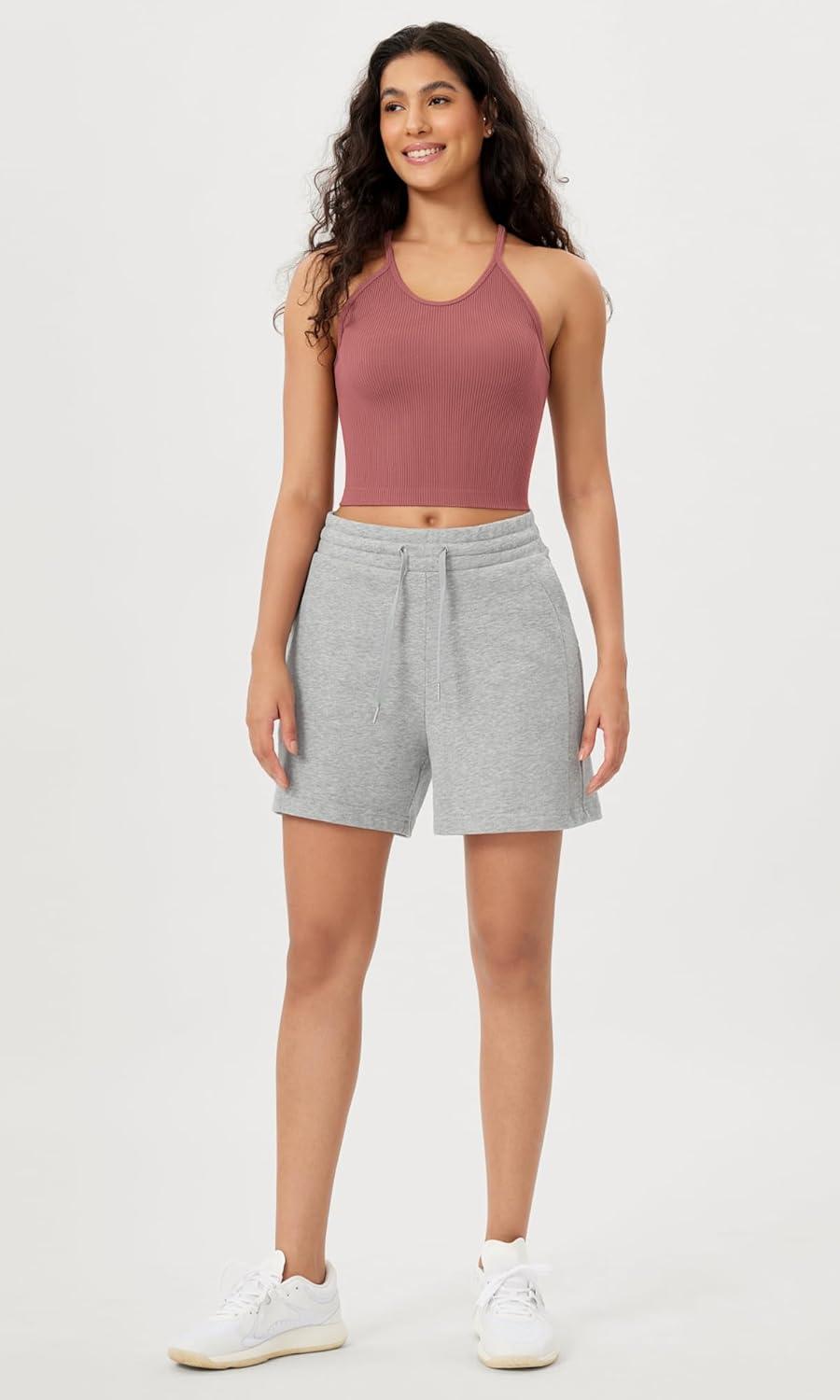 imageODODOS Womens Crop Seamless RibKnit Camisole Strappy Racerback Cropped Tank TopsWatermelon