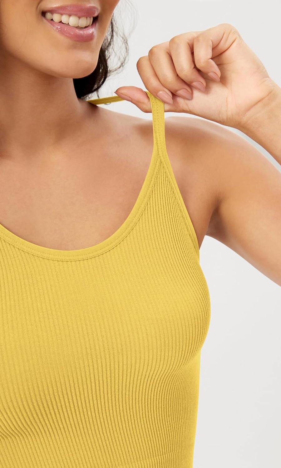 imageODODOS Womens Crop Seamless RibKnit Camisole Strappy Racerback Cropped Tank TopsYellow