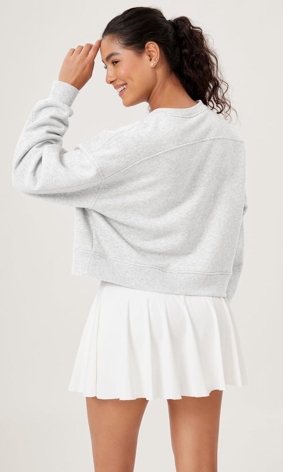imageODODOS Womens Fleece Lined Oversized Cropped Sweatshirts Long Sleeve Crew Neck Pullover Crop TopHeather White