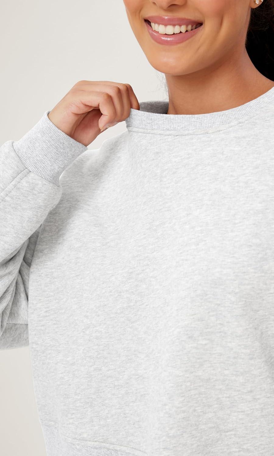 imageODODOS Womens Fleece Lined Oversized Cropped Sweatshirts Long Sleeve Crew Neck Pullover Crop TopHeather White