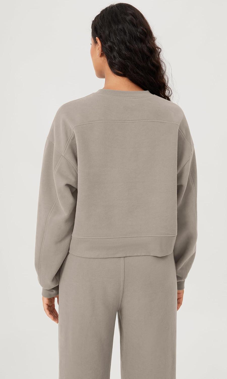 imageODODOS Womens Fleece Lined Oversized Cropped Sweatshirts Long Sleeve Crew Neck Pullover Crop TopMushroom