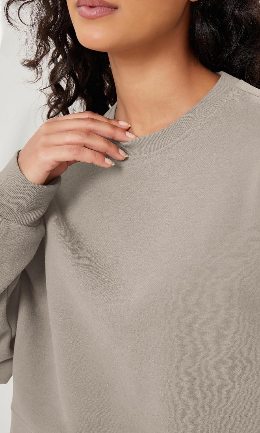 imageODODOS Womens Fleece Lined Oversized Cropped Sweatshirts Long Sleeve Crew Neck Pullover Crop TopMushroom