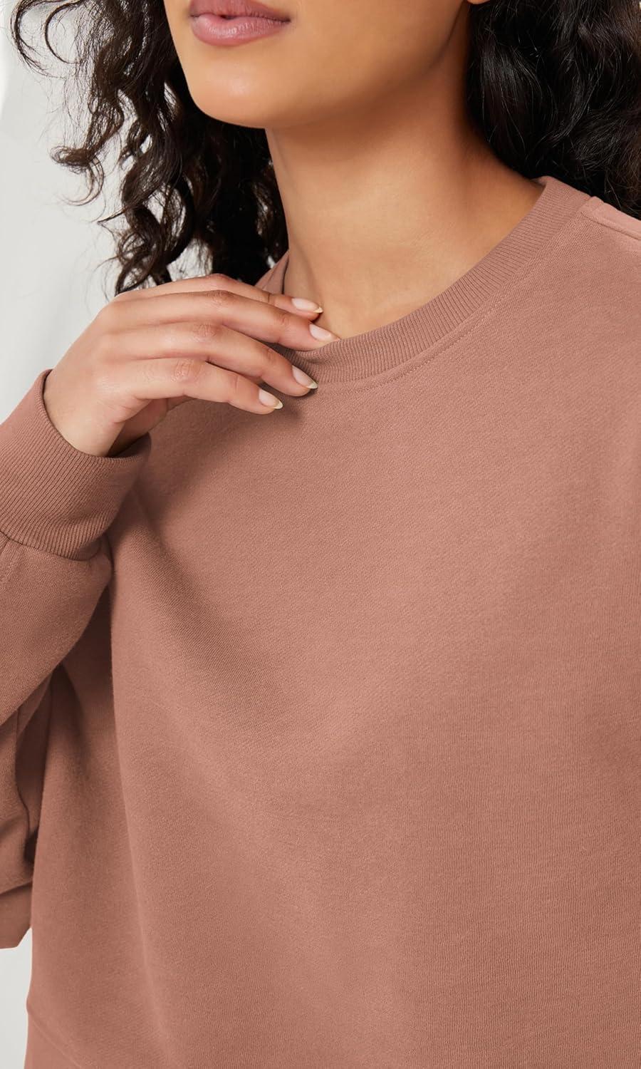 imageODODOS Womens Fleece Lined Oversized Cropped Sweatshirts Long Sleeve Crew Neck Pullover Crop TopMuted Clay