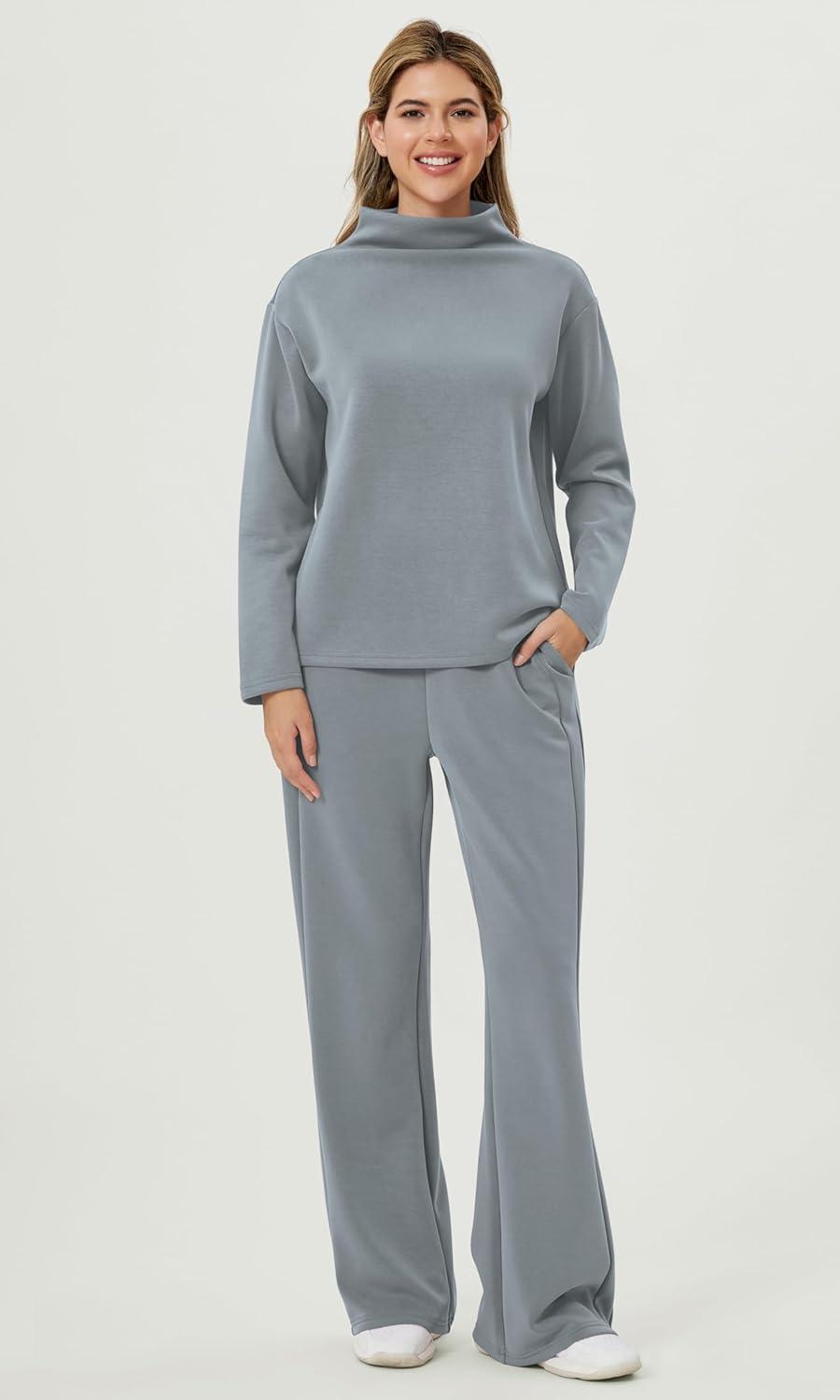 imageODODOS Womens Modal Soft Mock Neck Pullover Long Sleeve SweatShirts Relaxed Casual TopsGrey Blue