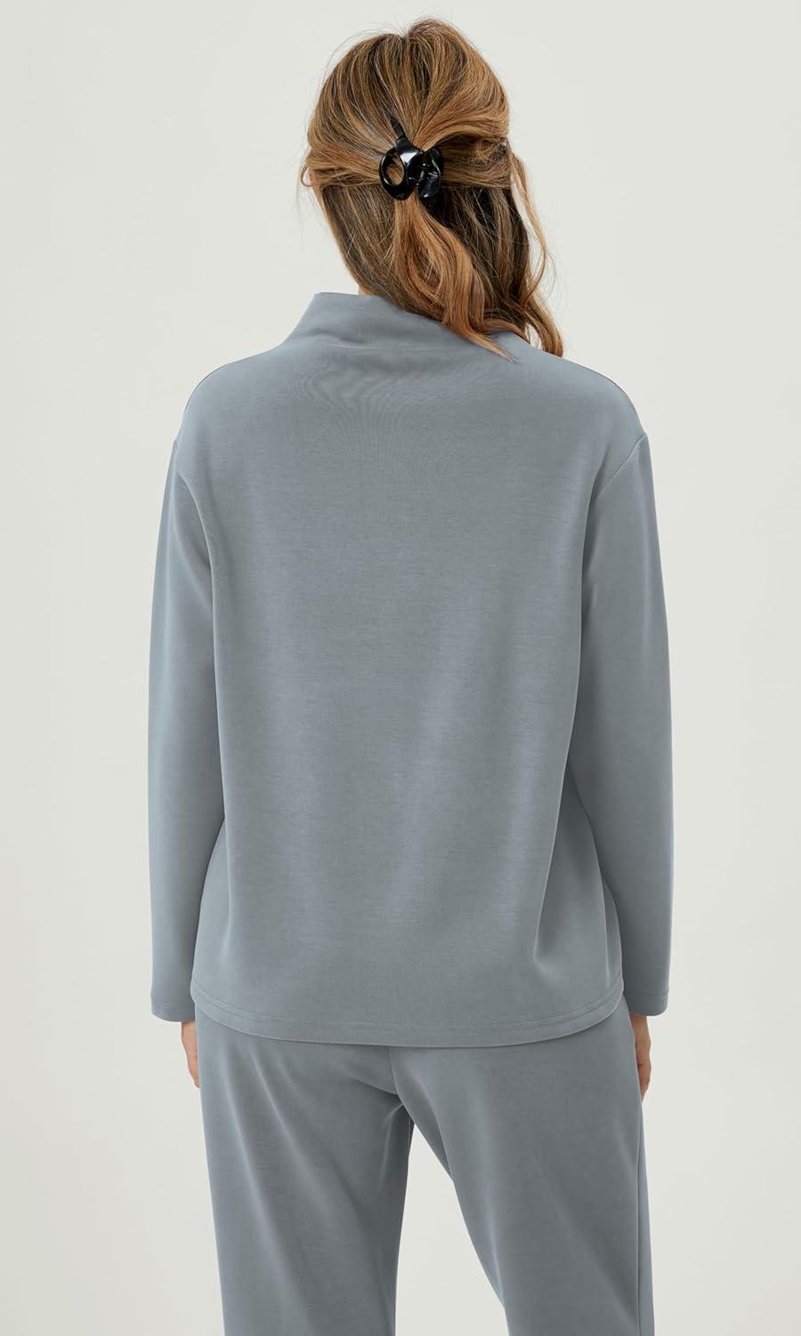 imageODODOS Womens Modal Soft Mock Neck Pullover Long Sleeve SweatShirts Relaxed Casual TopsGrey Blue
