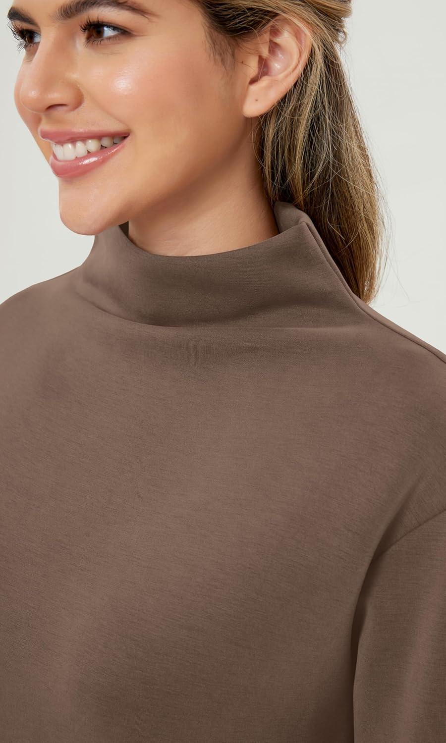 imageODODOS Womens Modal Soft Mock Neck Pullover Long Sleeve SweatShirts Relaxed Casual TopsNutria